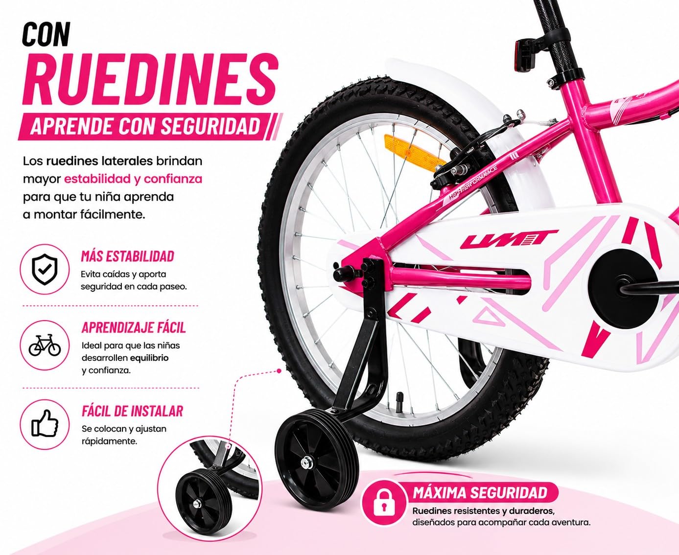 Bicicleta 20 Pulgadas niña | Bicicleta niña 6-9 años + Frenos V-Break + Estabilizadores + Cuadro Acero | Segura y Resistente