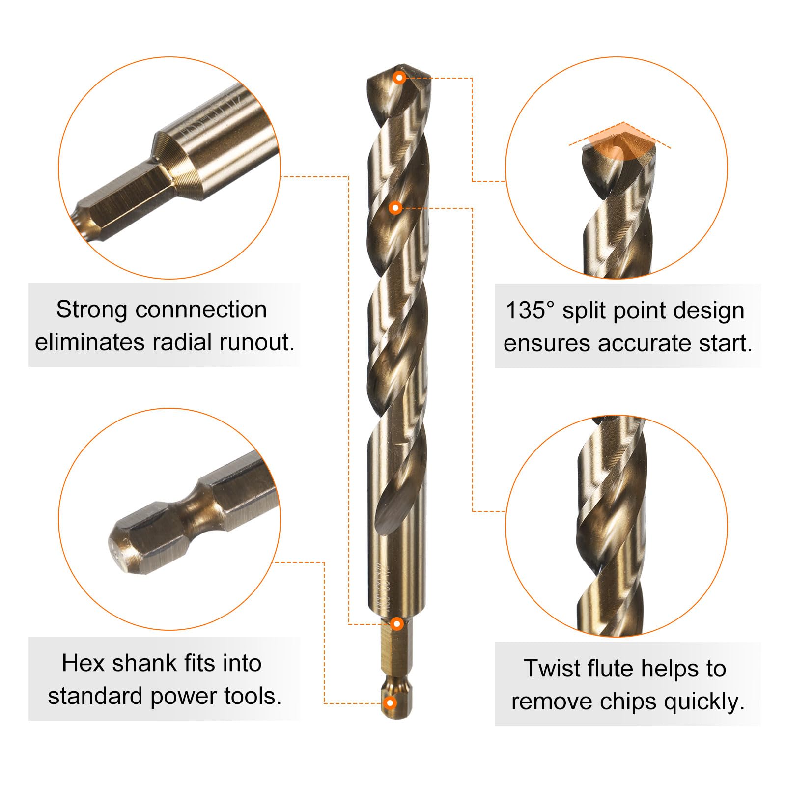 HARFINGTON 10pcs 1/4" Hex Shank Drill Bits 1/4" Titanium Drill Bits Set