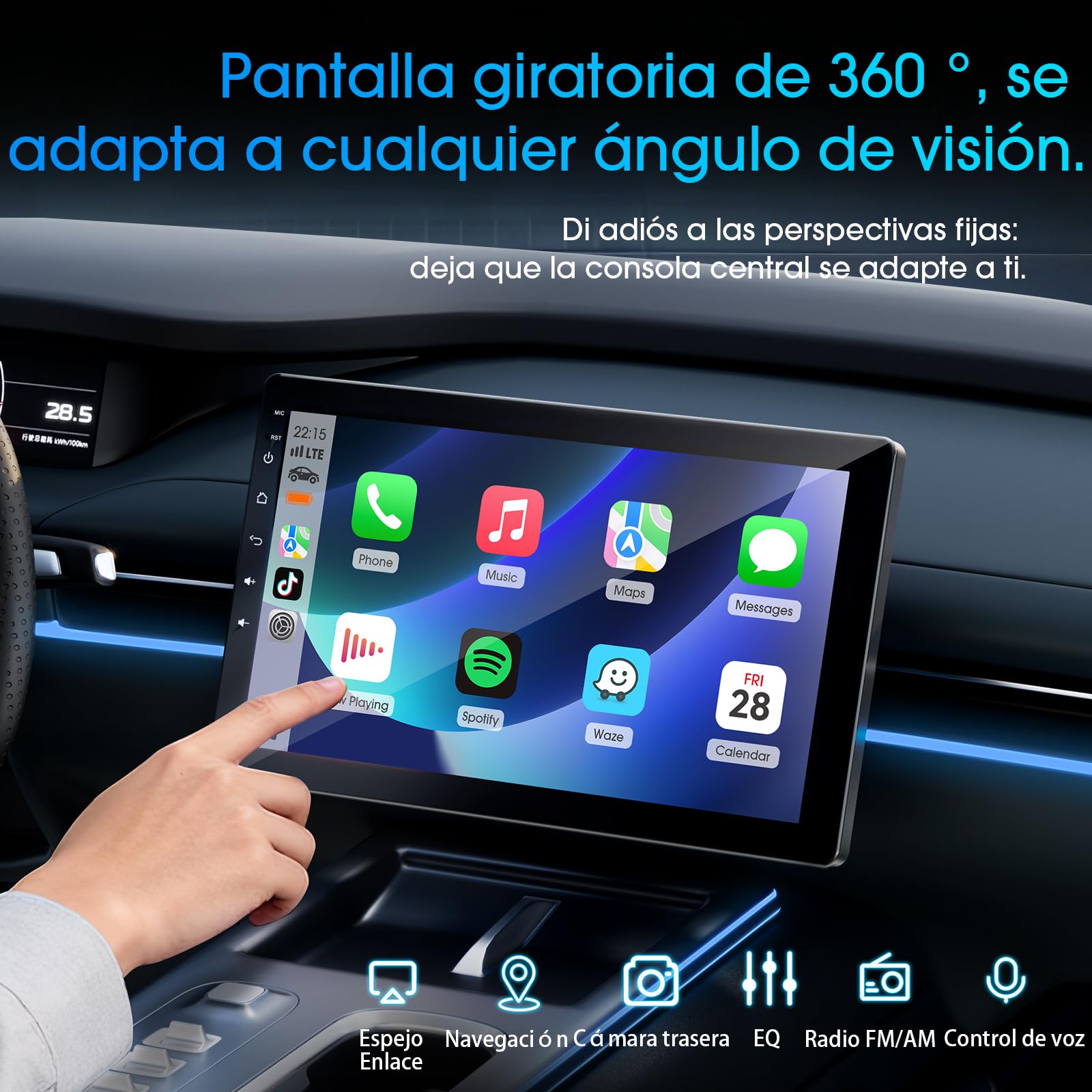 Haudio Estéreo de Coche Giratorio 360°, 1 DIN Radio con CarPlay y Android Auto Inalámbricos, Pantalla IPS 10,1'' con Cámara Trasera 720P, Mirror Link,Control Voz, Radio RDS/FM/AM para Todos los Coches