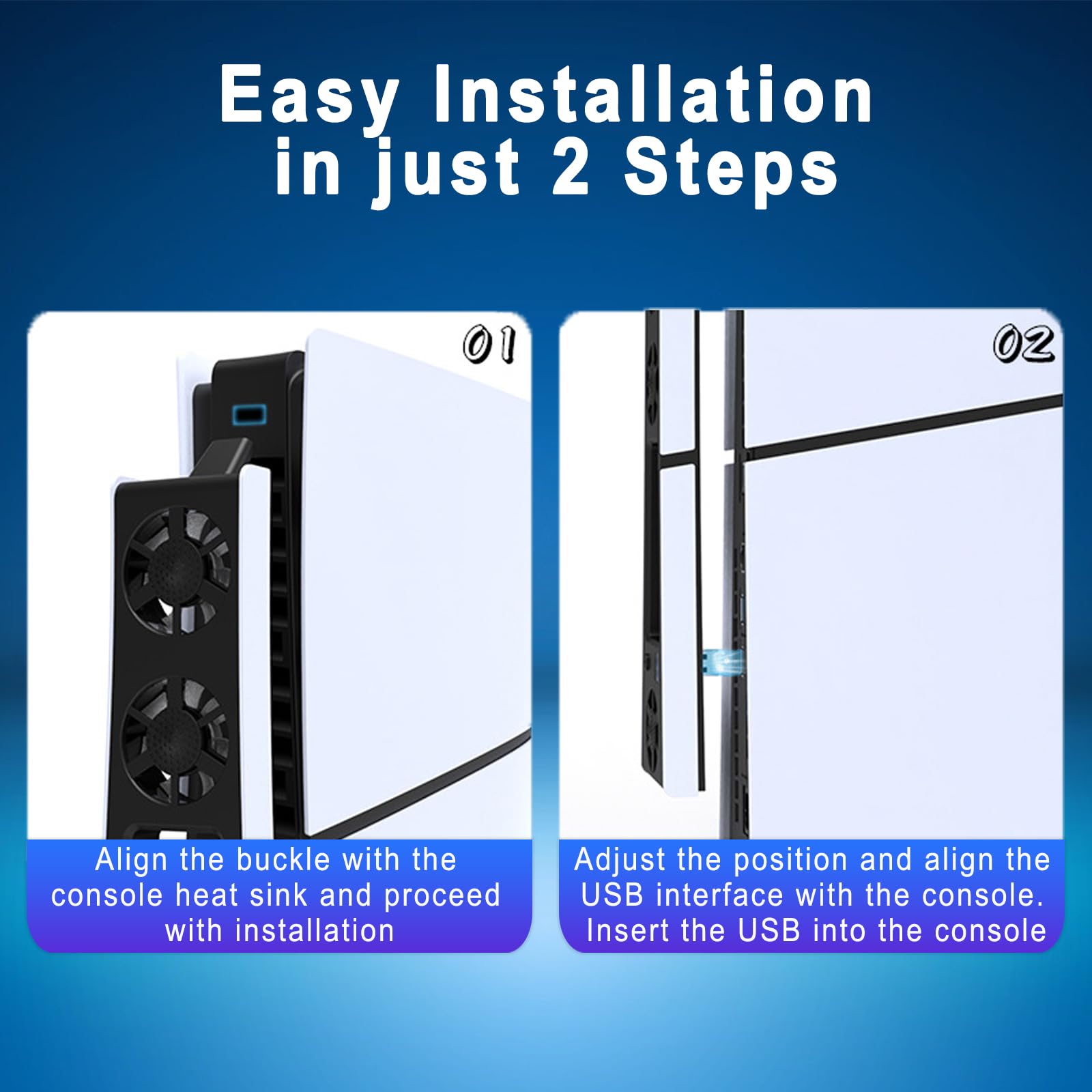 Wentylator do PS5 Slim, chłodzenie 2-stopniowe, LED, USB 3.0, kompatybilny z PS5 Slim Digital & Disc Edition