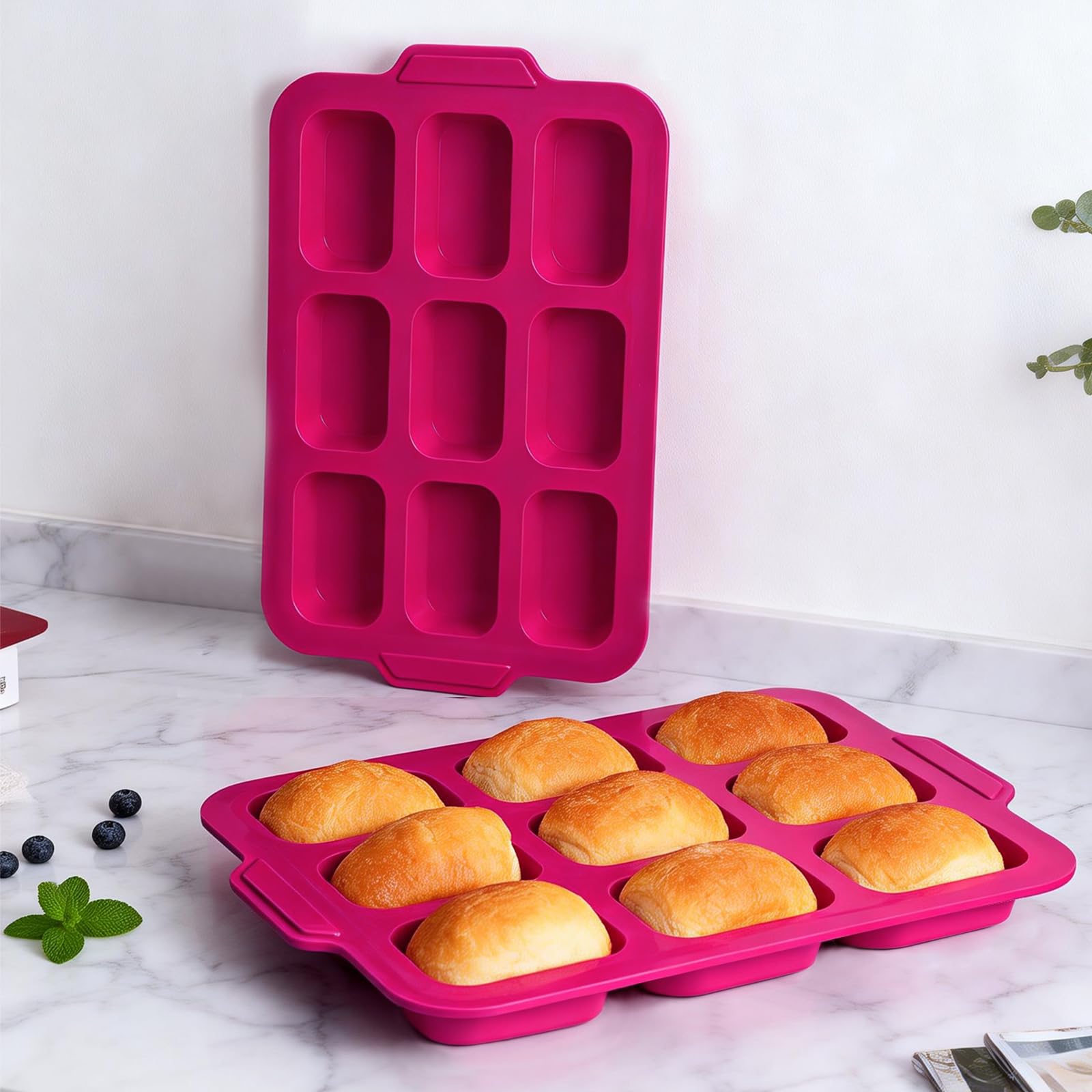 Toeusog Mini Loaf Tins with Frame: 9-Cavities Silicone Brownie Tins Nonstick for Oven with Metal Frame, Mini Bread Baking Tray for Baking Bread Sticks Cornbread Mould - Healthy Bakers & Baking Lovers