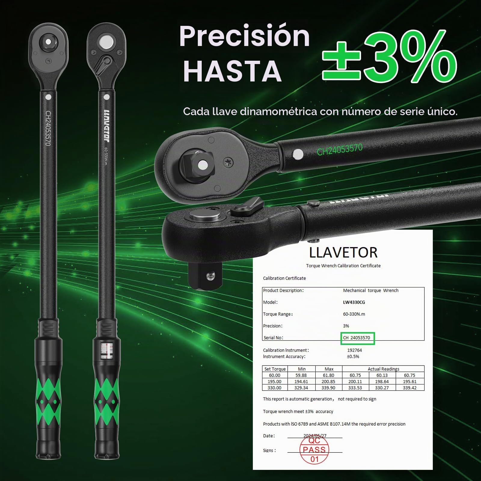 1/2" Llave Dinamométrica, 60-330NM Llave Dinamométrica, 72 Dientes Llave de Torque para Reparación de Moto, Coche y Camiones(60-330 Nm)