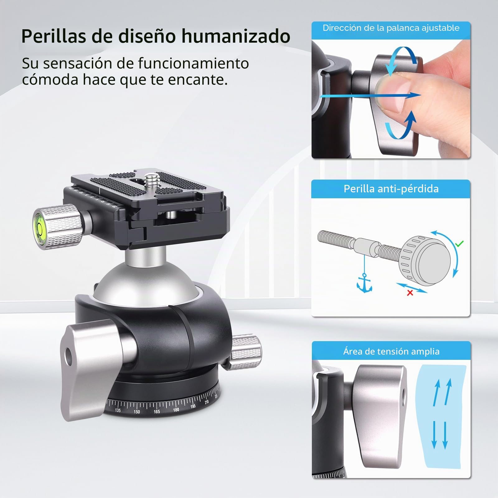 Cabezal de Bola ARTCISE Cabezal de Trípode de Perfil Bajo Todo de Metal para Cámara Carga de 20 kg con Placa de Liberación Rápida Arca Swiss para Trípode, Monopié, DSLR, Cámara