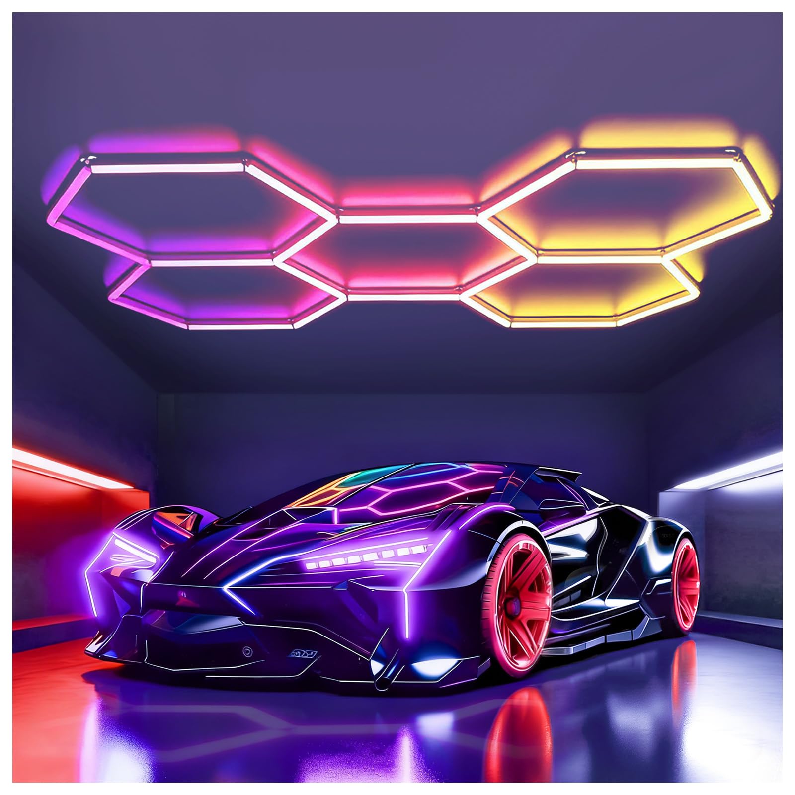 Illuminazione esagonale LED RGB 5 Hex 216W luci soffitto esagonali | dimmerabili collegabili Luci esagonali RGB con telecomando/app per per sale palestra, bar, sala giochi, garage, seminterrato