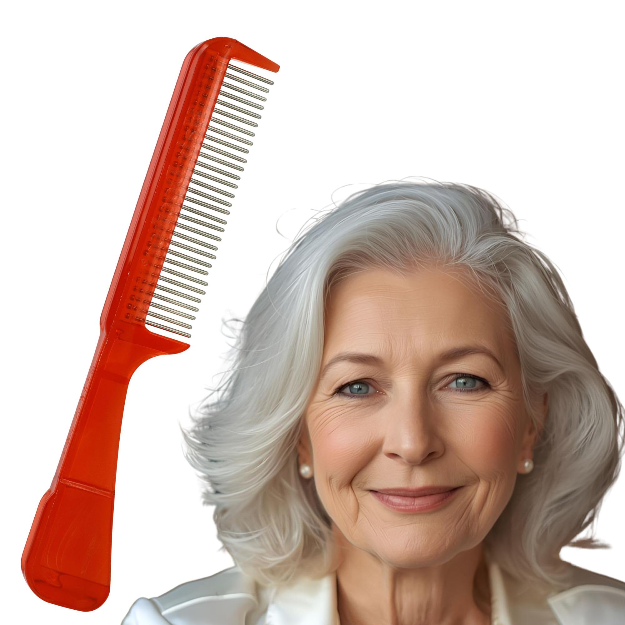The Hair Doctor Handle Comb with Silky Smooth Rotating Teeth Reduces Breakage and Loss (30 Stainless Teeth, Red)