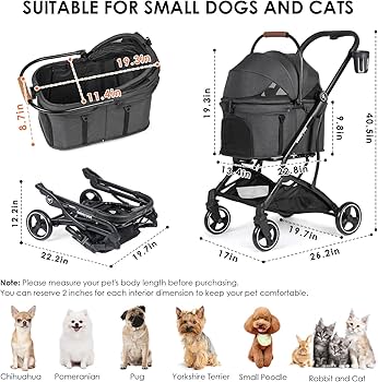 Amazon.com: Beberoad Pets T3 Foldable Pet Stroller for Small Dogs