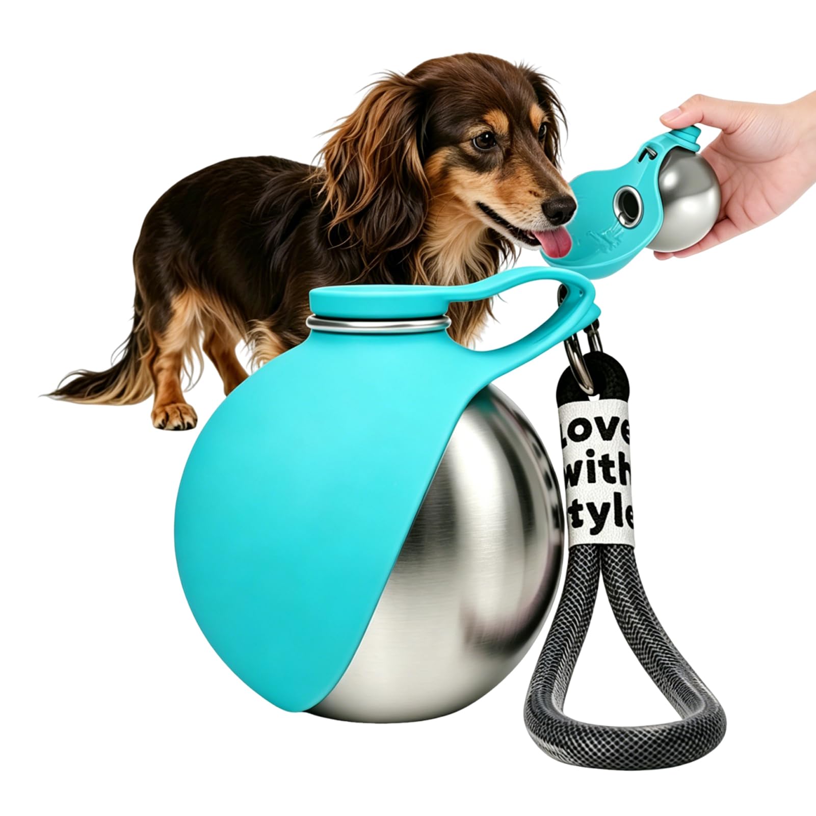 Portable Dog Water Bottle for Walking, 285ML 2 in 1 Stainless Steel Dog Drinking Bottles with Foldable Silicone Bowl, Leak Proof Pet Water Bottle for Dogs & Puppies, Hiking & Travel (Blue A)