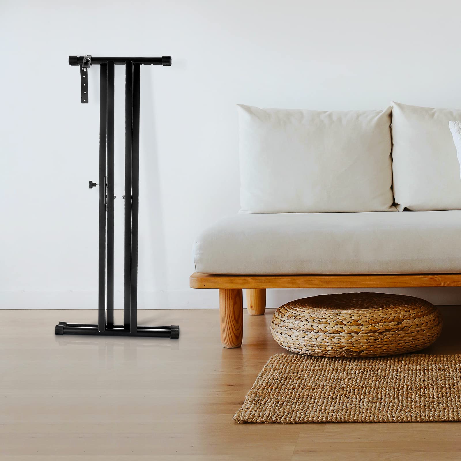 Soporte para Teclado, Adecuado para Teclado Electrónico 61 76 88, Marco Reforzado con Doble X, sin Ensamblar, 8 Alturas Ajustable con Correas de Seguridad y Goma Antideslizante, Piano Digital, Negro