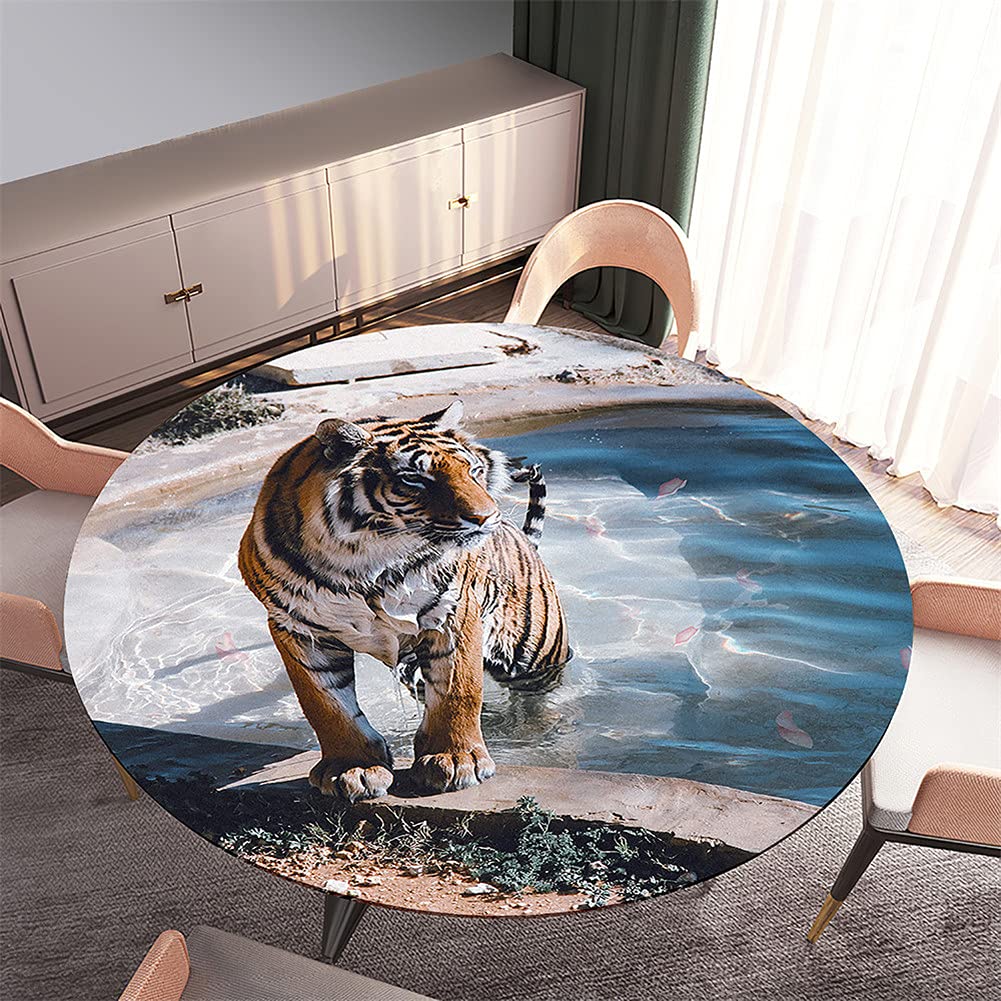 Morbuy Nappe Ronde Tigre Imprimer Lavable Anti Taches Nappe