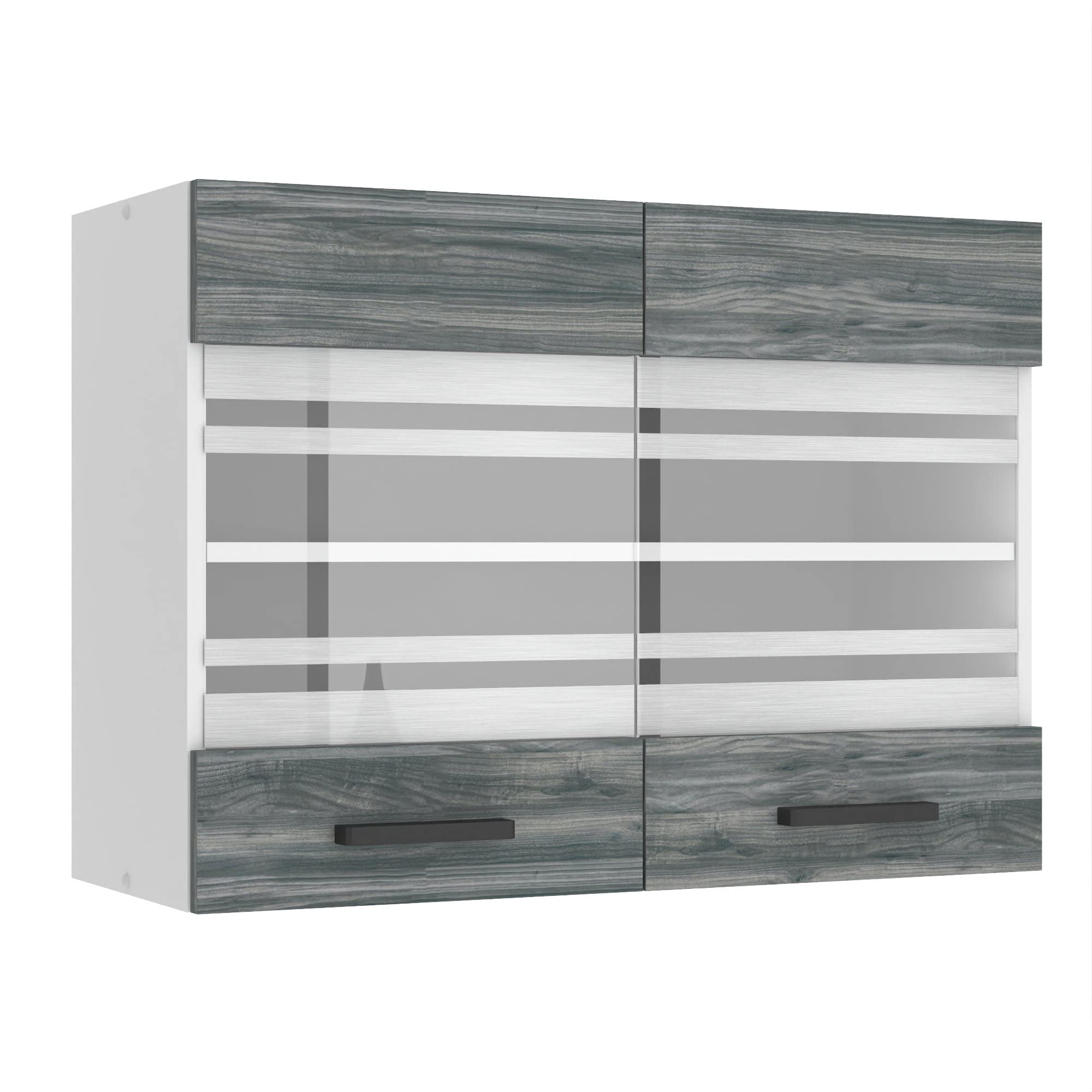 Meuble haut cuisine vitré 80 cm BELINI placard mural chêne glamour