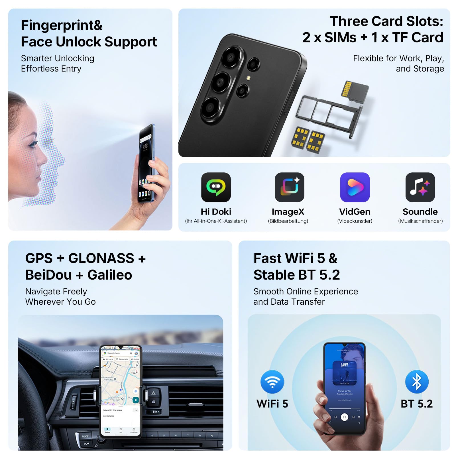 Blackview WAVE 10 Smartphone Android 16, 32GB+256GB, 6.88'' 120Hz Telefono | 32MP+13MP Cellulari e Smartphone, 5000mAh Telefono Cellulare, Telefoni 4G Dual SIM/Face ID/Fingerprint/3 Slot/3.5mm Jack/OTG