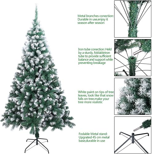 Miniatura 20 de Árbol de Navidad artificial de 6 pies sin encender, árbol de Navidad falso con bisagras con 1138 puntas de ramas y soporte de metal plegable, árbol