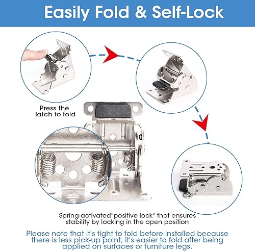 Miniatura 22 de Paquete de 4 bisagras de bloqueo para soportes de mesa plegables, soportes plegables de alta resistencia, bisagra plegable de bloqueo automático
