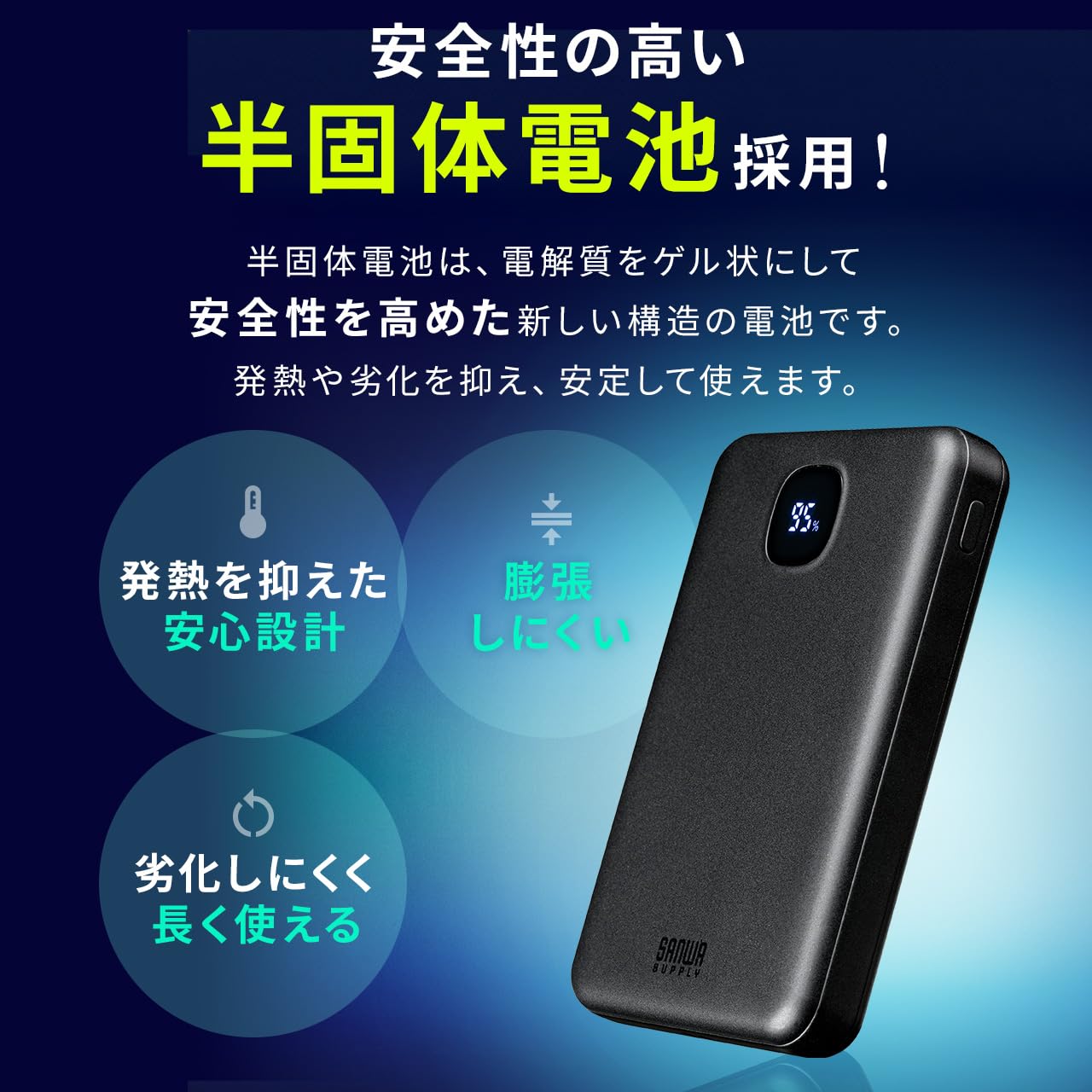 Amazon | サンワダイレクト モバイルバッテリー 半固体電池 1000mAh PD