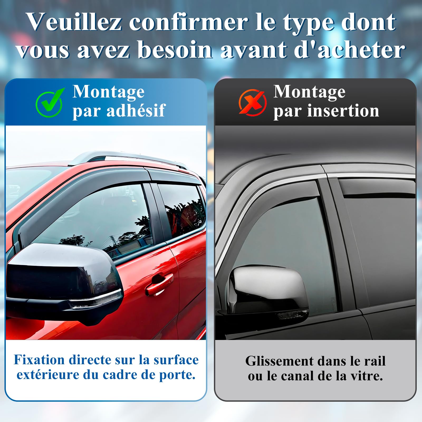 Déflecteurs de Vent Déflecteur d'air pour Ford Ranger 2023-2024-2025 T9 Raptor Wildtrak XL XLT Limited Tremor Platinum Double Cab Tape-on Lot de Déflecteurs de fenêtre