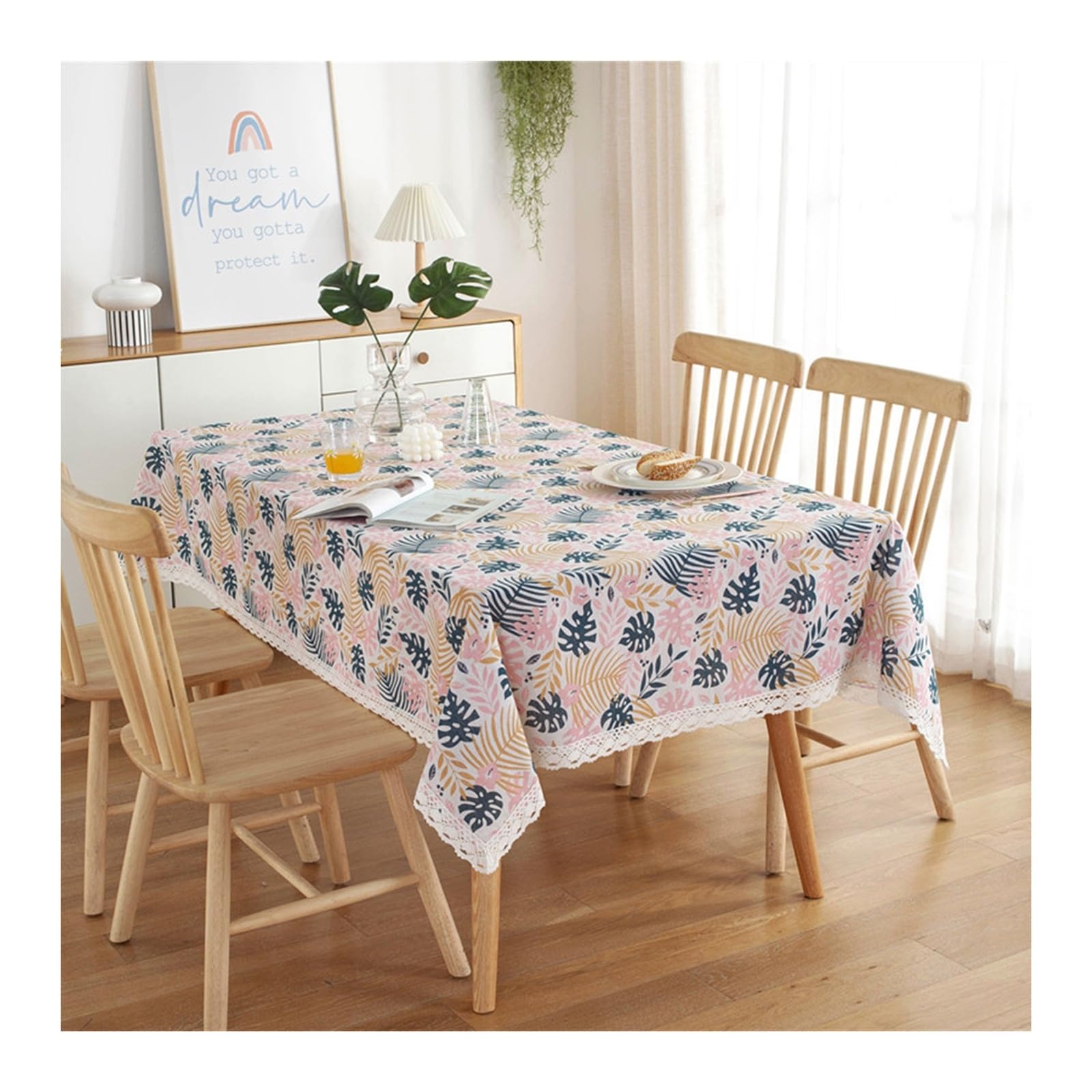 Nappe de table anti-tache en coton polyester de qualité supérieure au motif tropical 140x200
