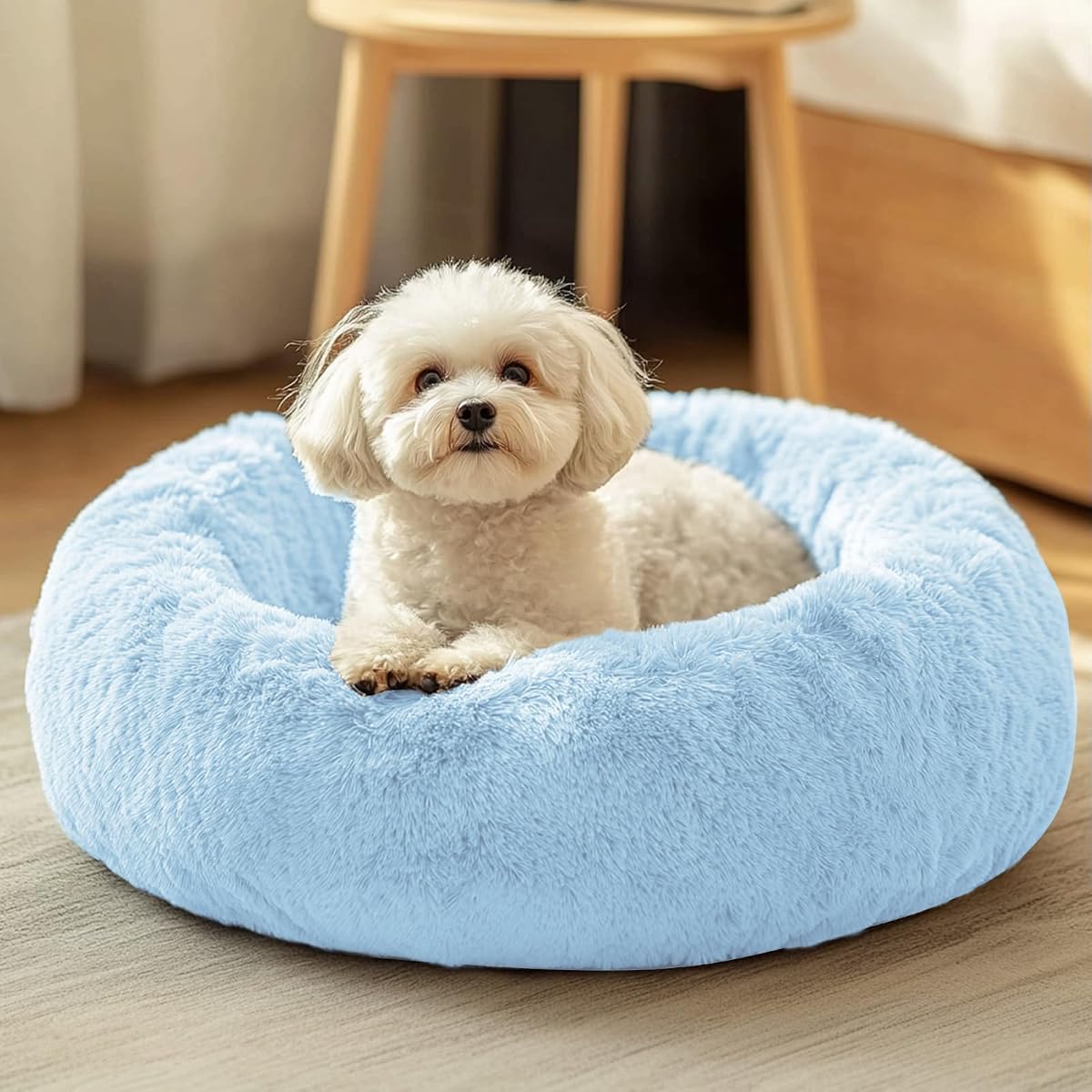 JOLLYVOGUE Cama para perros y gatos, cama calmante antiansiedad para perros pequeños, cojín de donut esponjoso para mascotas pequeñas y medianas (23 pulgadas)