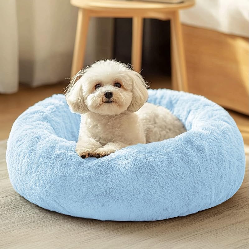 JOLLYVOGUE Cama para perros y gatos, cama calmante antiansiedad para perros pequeños, cojín de donut esponjoso para mascotas pequeñas y medianas (23 pulgadas)