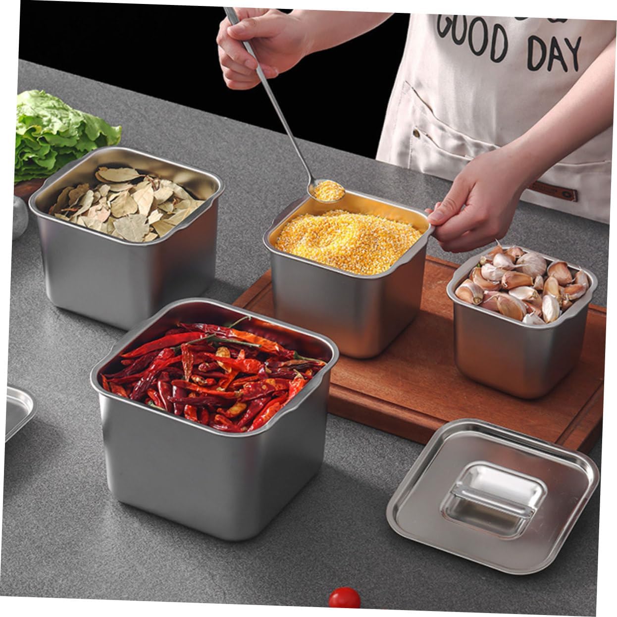 SECFOU 3pcs Stainless Steel Condiment Pot with Lid Kitchen Spice Container Versatile Seasoning Jar for Home and Restaurant Stylish and Space Saving Design for Organizing Seasonings