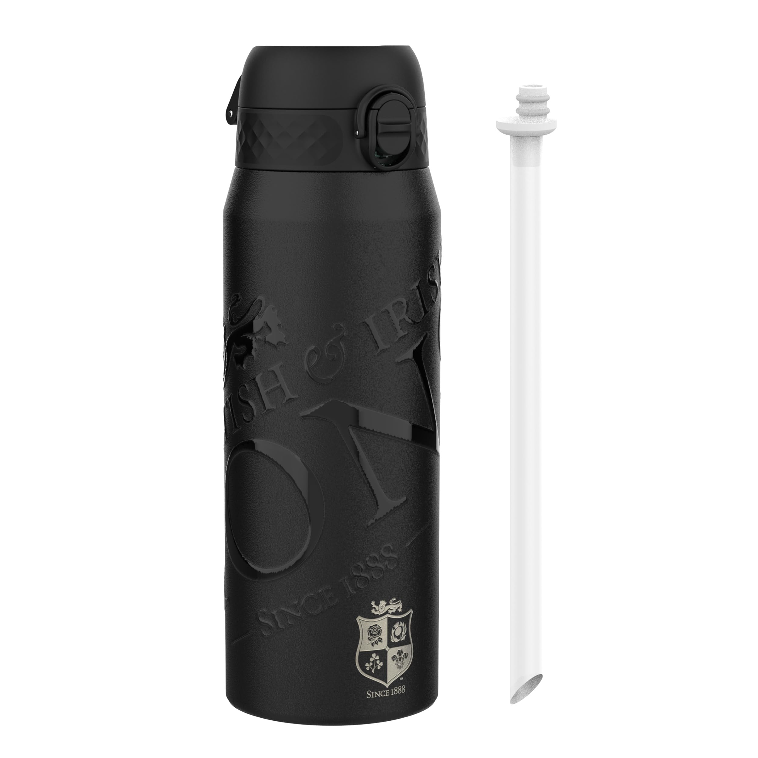 British & Irish Lions Rugby Shadow Crest Sports Thermal Water Bottle with Removable Straw, 750ml/24oz, Leak Proof Insulated Drinking Bottle, Easy to Open, Secure Lock, Dishwasher Safe
