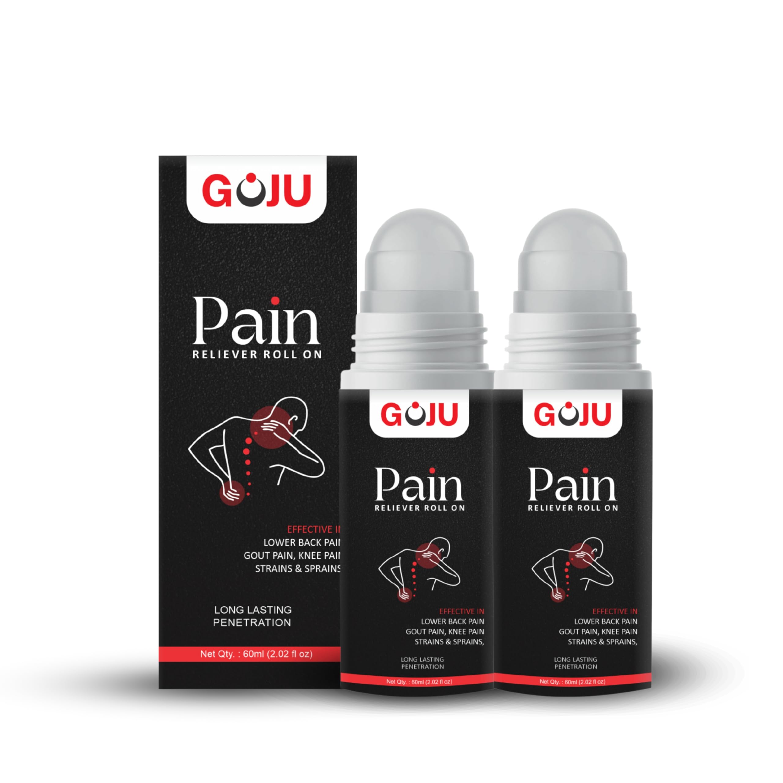 Goju Natural Pain Reliever Roll-On | Relief for Body, Muscle, Neck, Back, Knee, and Joint Pain | Long-Lasting Formula | 100% Natural Ingredients - 60ml (Pack Of 2)
