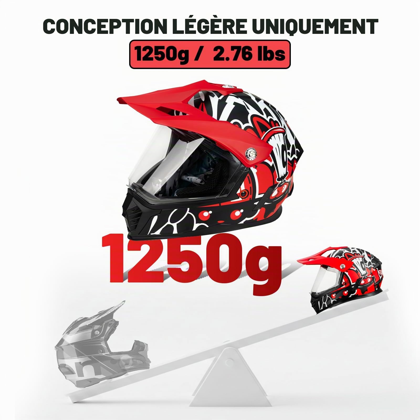 Favoto Casque Motocross Enfant Intégral avec Visière & Casquette Solaire - Certifié ECE 22.06 Casque Cross Léger pour Dirt Bike Off-Road Quad Go-Kart Garçon Fille