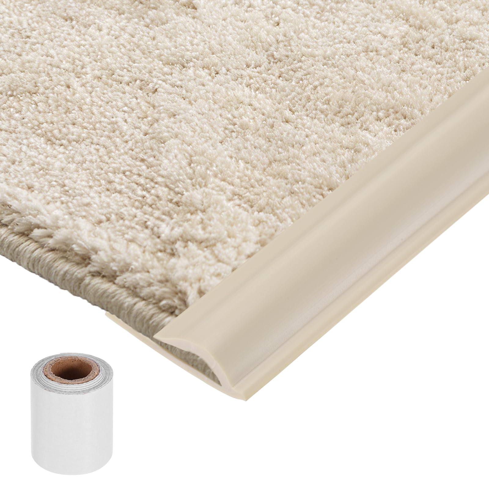 sourcing map Carpet Transition Strip, 6.5ft x 1.3in Silicone Carpet to Tile Transition Strip, Floor Edge Strips with Tape, Laminate Edge Trim for Joining Gaps, Floor Tiles, Beige