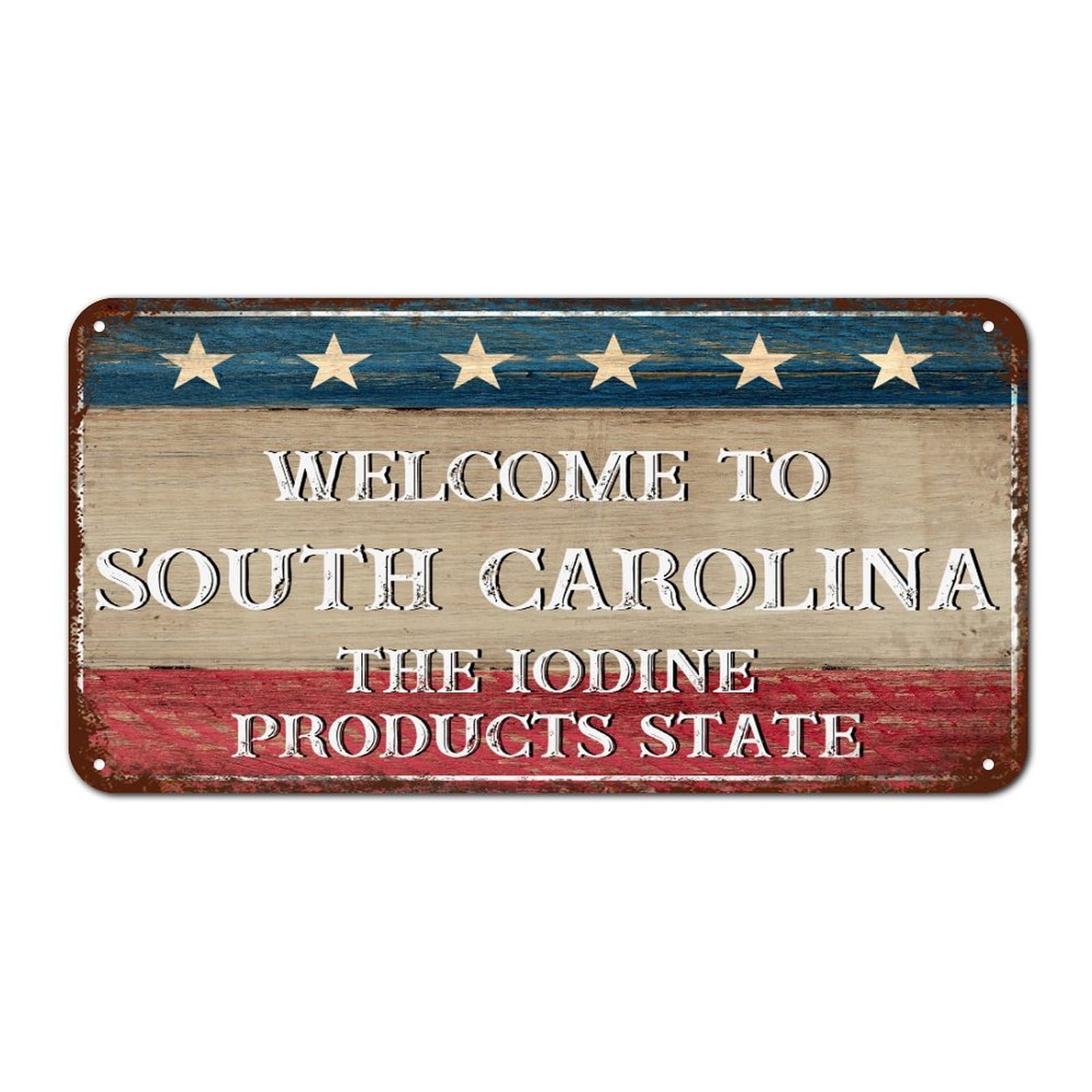 Welcome to South Carolina The Iodine Products State Sign, Patriotic Country Metal Wall Art Decor, South Carolina Metal Sign Tin Signs for Home, Bedroom, Gate Outdoor Wall Decor, 12 X 6 Inch