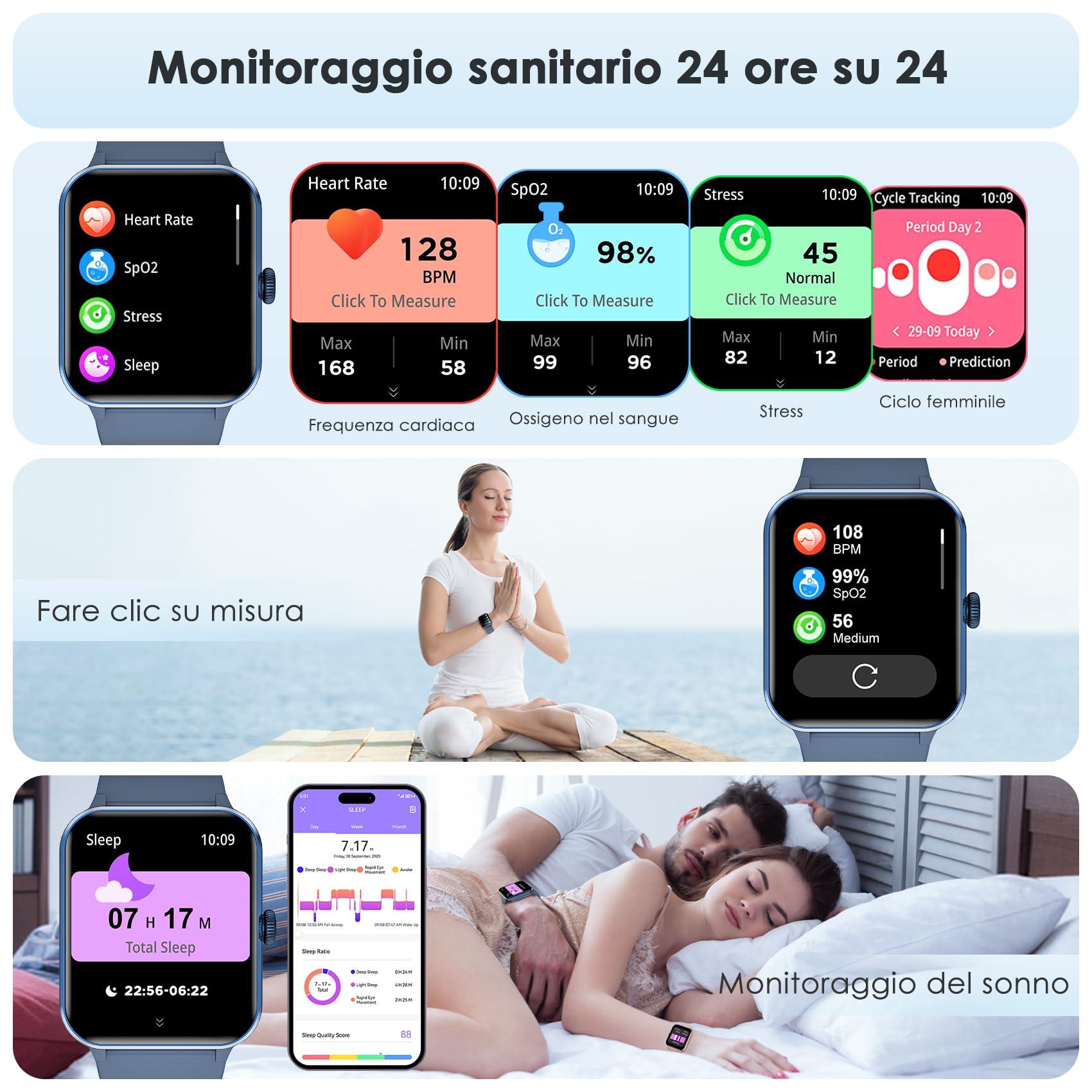 Smartwatch Uomo Donna, Orologio Fitness con Chiamate ,100 Modalità Sportive, 1.85" Smart Watch Monitor del SpO2/Sonno, 24H Cardiofrequenzimetro da Polso Fitness Tracker per iOS Android Smartphone