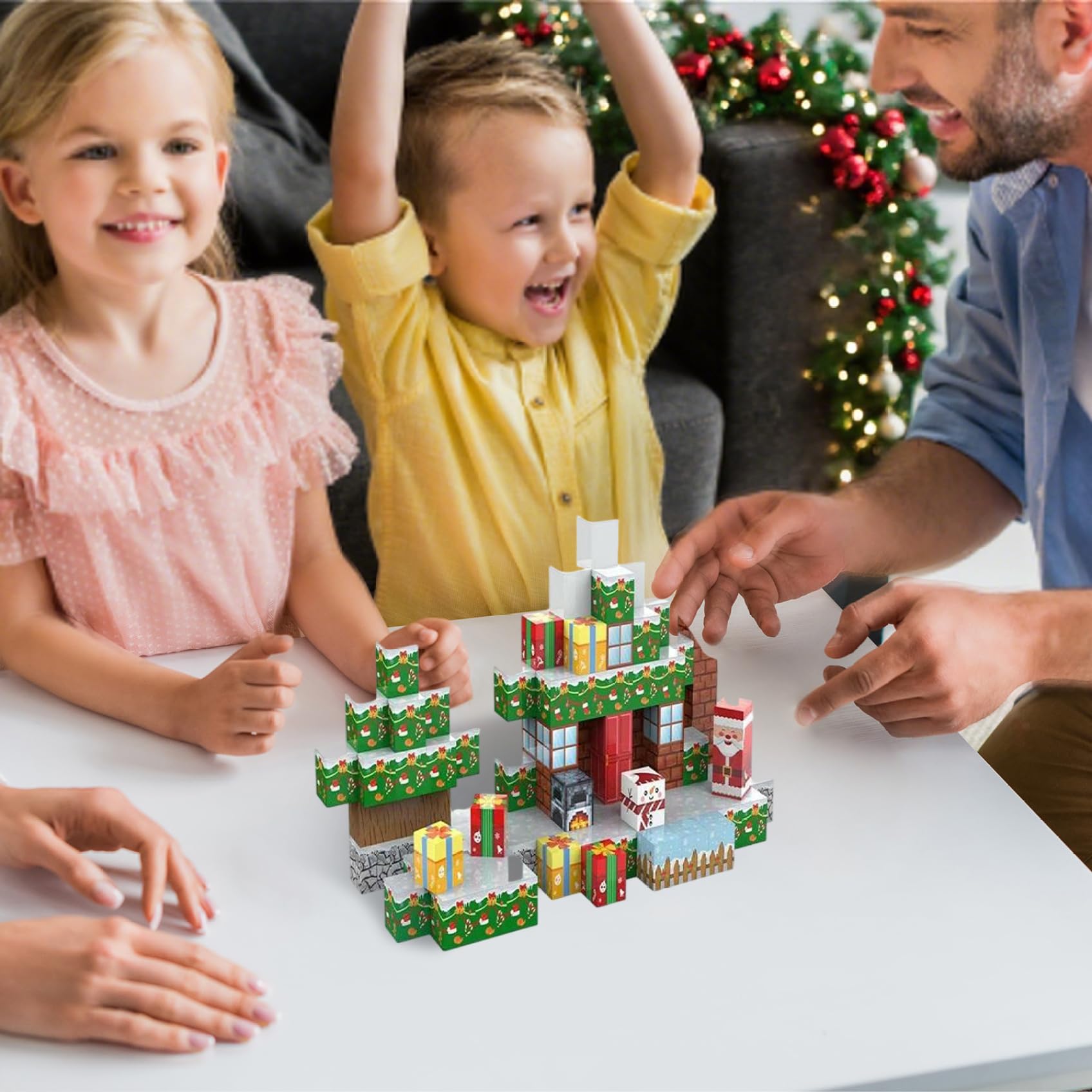 1 Set di cubi magnetici da costruzione per bambini da 3 a 10 anni a tema natalizio, blocchi magnetici scorrevoli creativi ed educativi per ragazzi e ragazze, giocattoli da costruzione