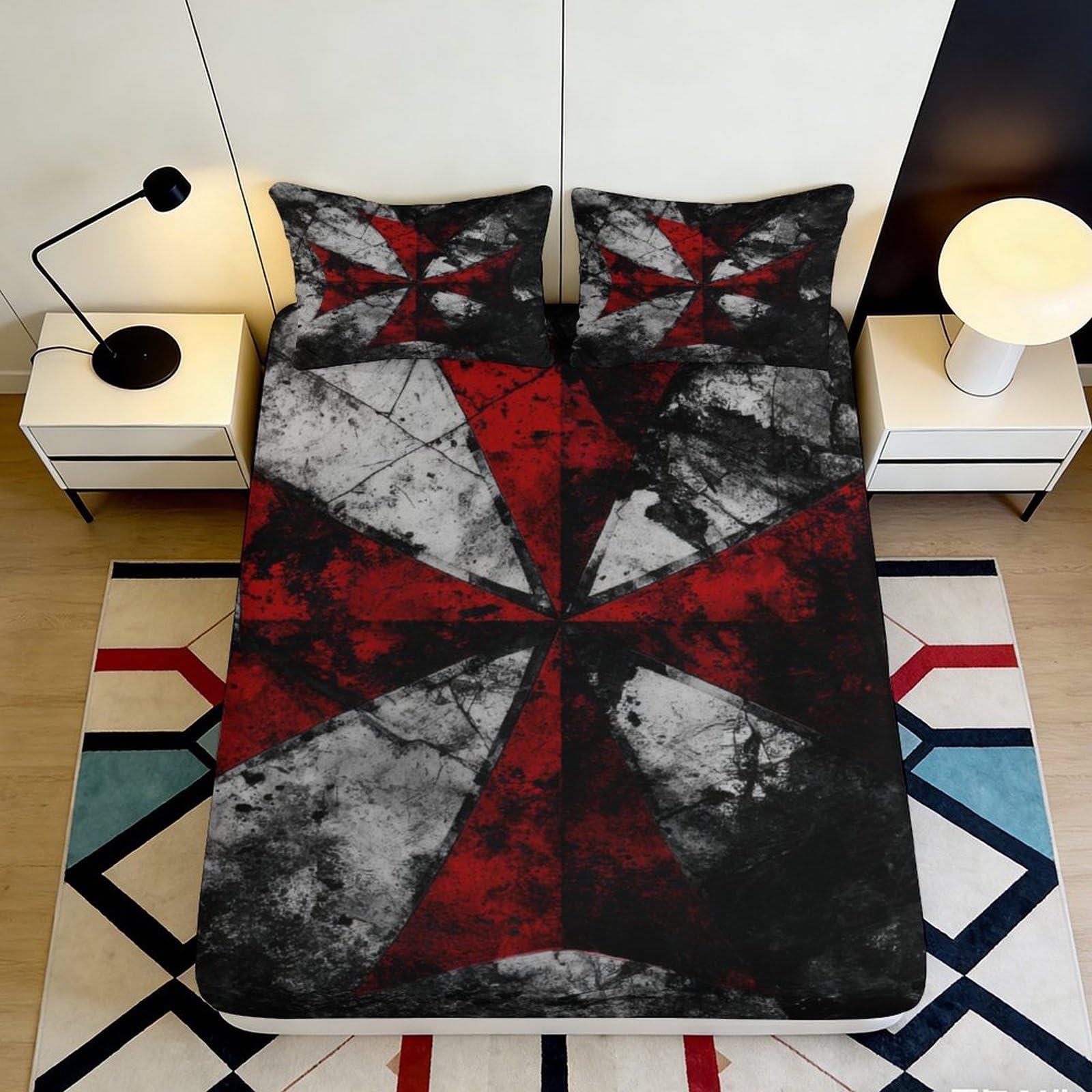 3D Printed Artistic Fitted Sheet Black Red Abstract Pattern Microfiber Soft Touch, Bed Cover for Bedroom Guest Room, Wrinkle Resistant, Apartment Bedding, Easy Care, Home Decor, 119 chars 90x200x25cm
