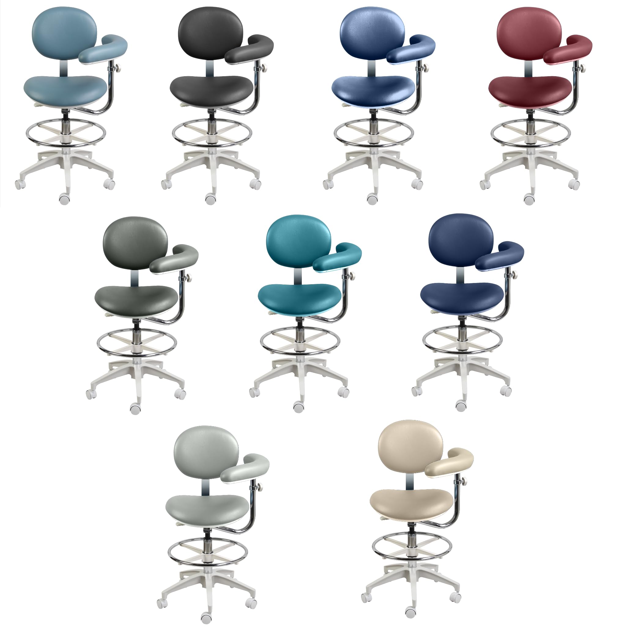 AmeriCan Goods Doctor Classical Assistant Stool Rolling Dental Stool Rimostool with Procedure Arm and Foot Ring Adjustable Heigh, Sit & Backrest with Wheels (Cobalt)