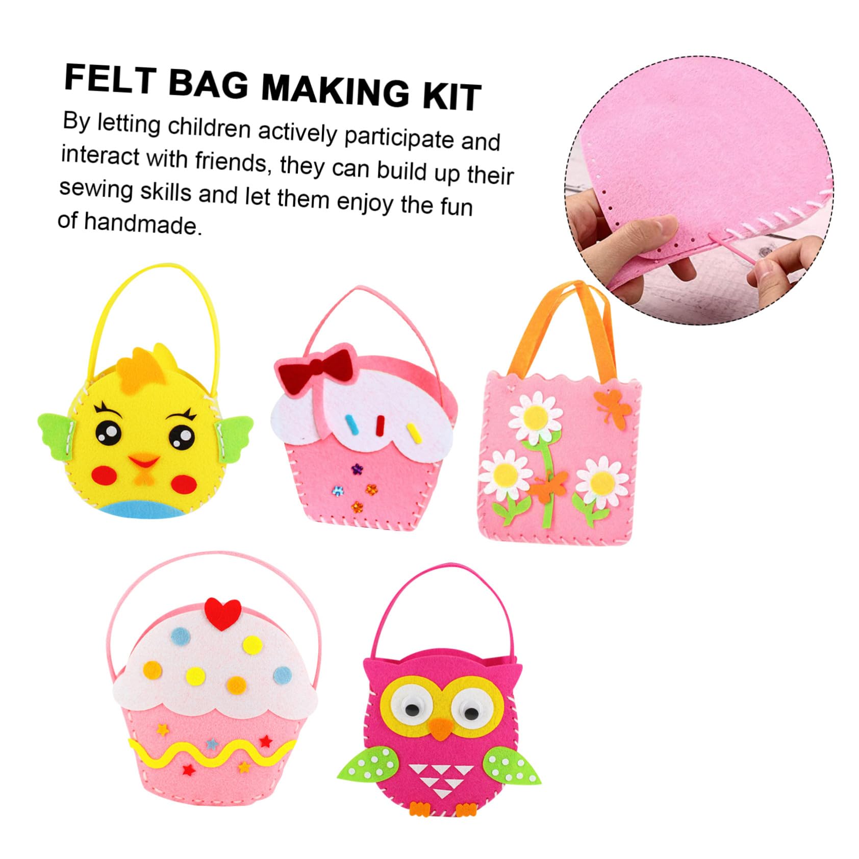 Kit de Bolsas de Fieltro para Bricolaje Infantil 5 Juegos de Material No Tejido que Mejora Habilidades Manuales y Es Adecuado para Aprender a Coser Estilo Aleatorio