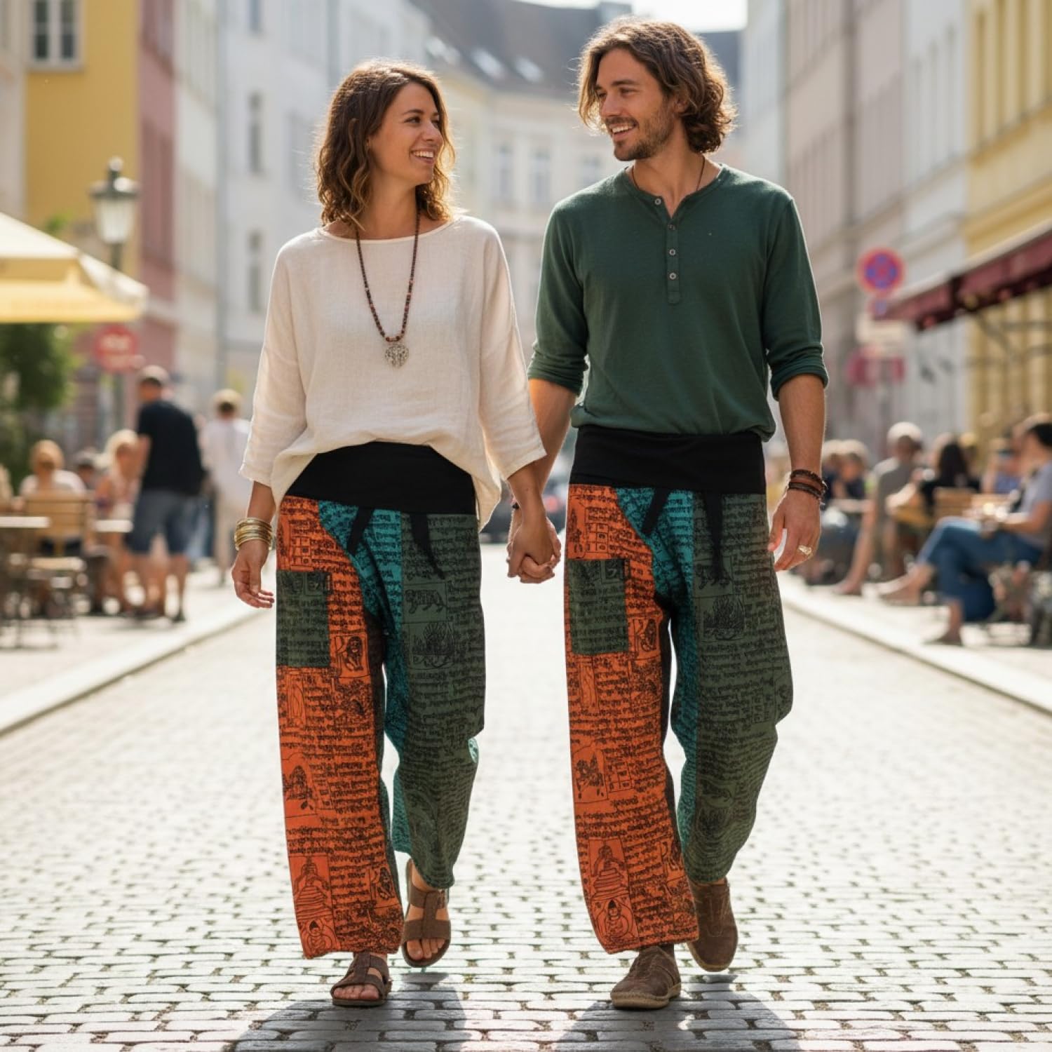 GURU SHOP Thai Fischerhose aus Fester Baumwolle, Patchwork Wickelhose, Yogahose, Unigröße, Herren/Damen