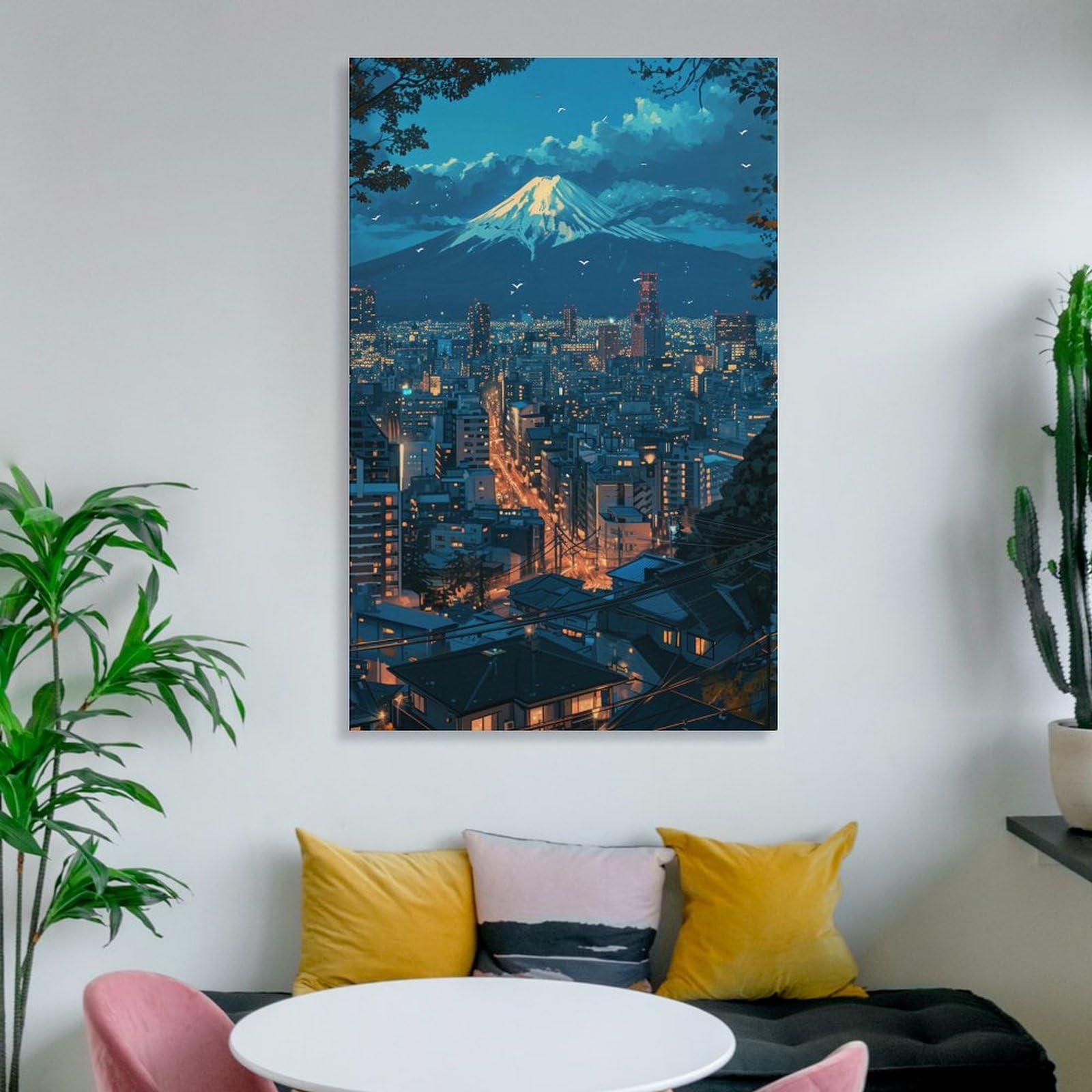 Amazon.co.jp: 絵画 富士山を望む都会の夜景インテリア 絵画 美しい