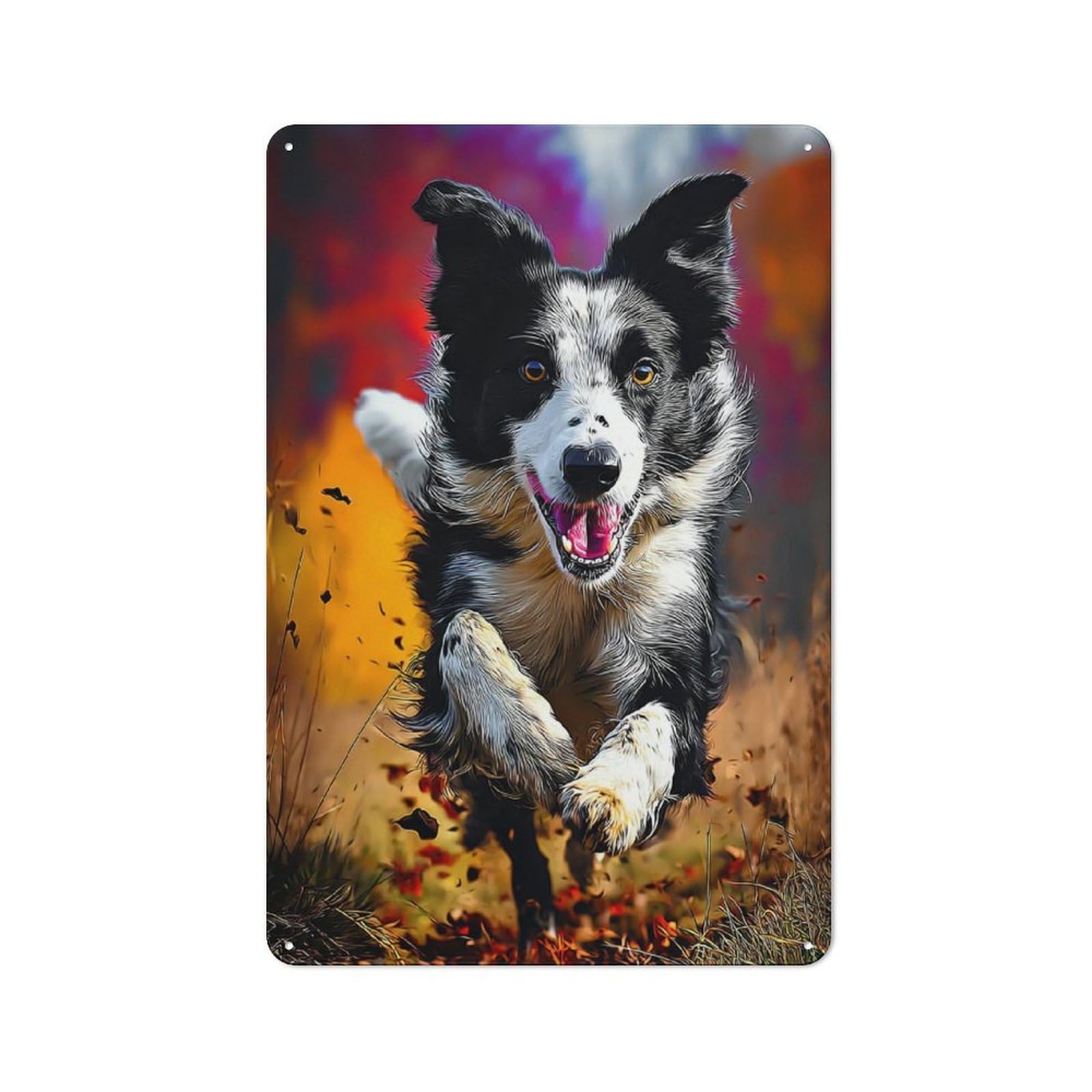 Junmoney Running Autumn Dog Rustic Metal Wall Decor 30X20cm, Country Metal Sign For Kitchen, Cottage, Porch Or Garden Room