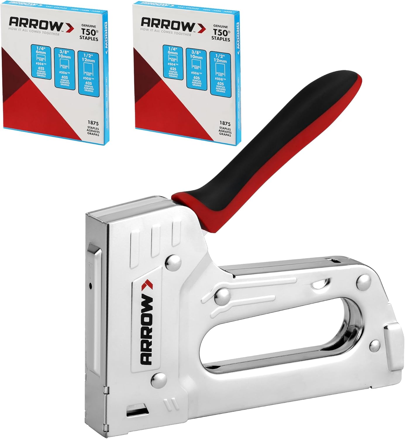 Arrow T55BL Heavy Duty Staple Gun Kit with 3750 T50 Staples (1/4", 3/8", 1/2") - Soft Rubber Grip for Upholstery & Crafts