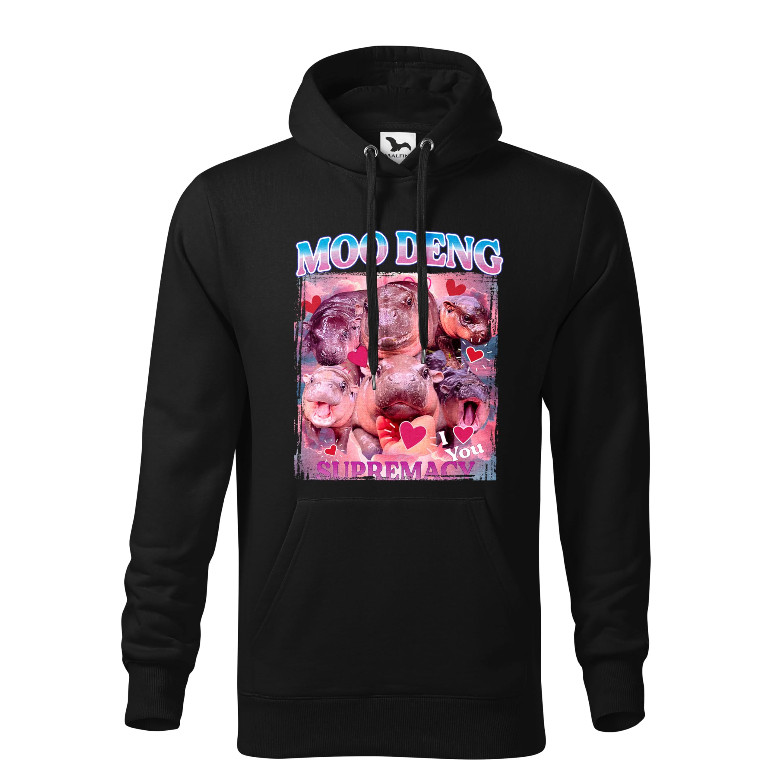 Hippo Moo Deng baby Supremacy Czarna Bluza Z Kapturem Unisex Size L