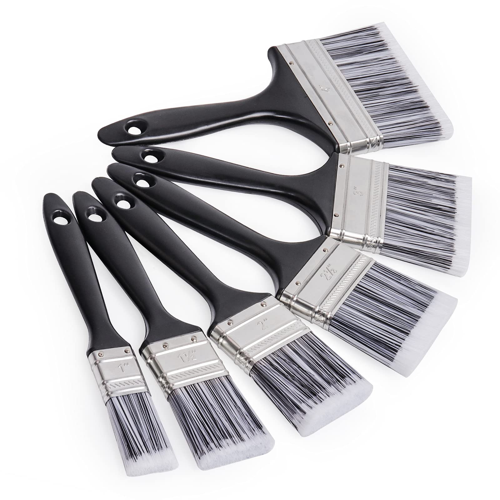 Mokani 6PCS Paint Brushes for Wall & Ceilings with Nice Bristle Paintbrush Heads, Stain Brushes for Woodwork, Fence, Sash, Professional House Brush Set for Architects