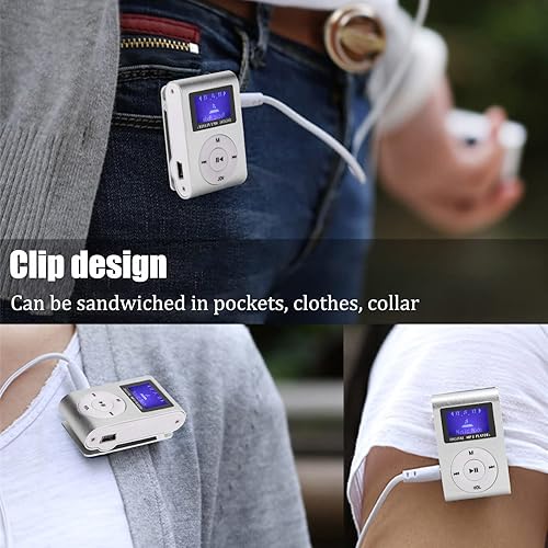 Miniatura 2 de Mini reproductor de MP3, mini pantalla LCD reproductor USB, con auriculares, reproductor de clip ultraligero, carcasa de metal, soporte 32G,