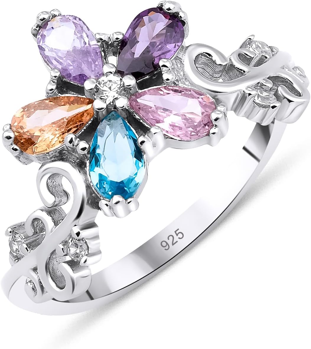 Daisy Style 5 Birthstones Ring, Gemstone Ring, Mother Grandma 14K Gold Family Ring, Sterling Silver Custom Ring, Personalized Gift, Mothers Day Gift