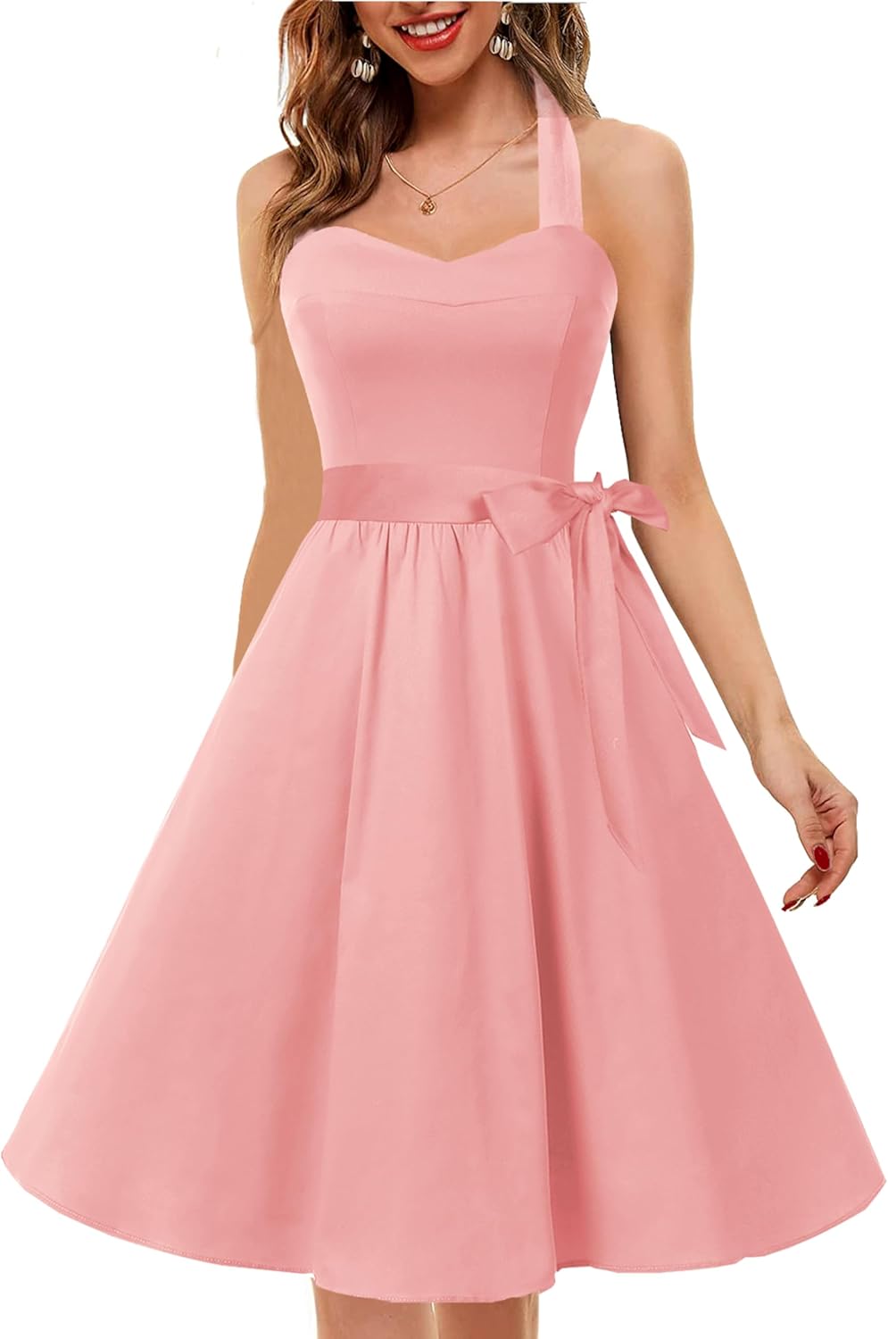 Topdress Women'sVintage Polka Audrey Dress 1950s Halter Retro Cocktail Dress - Image 5