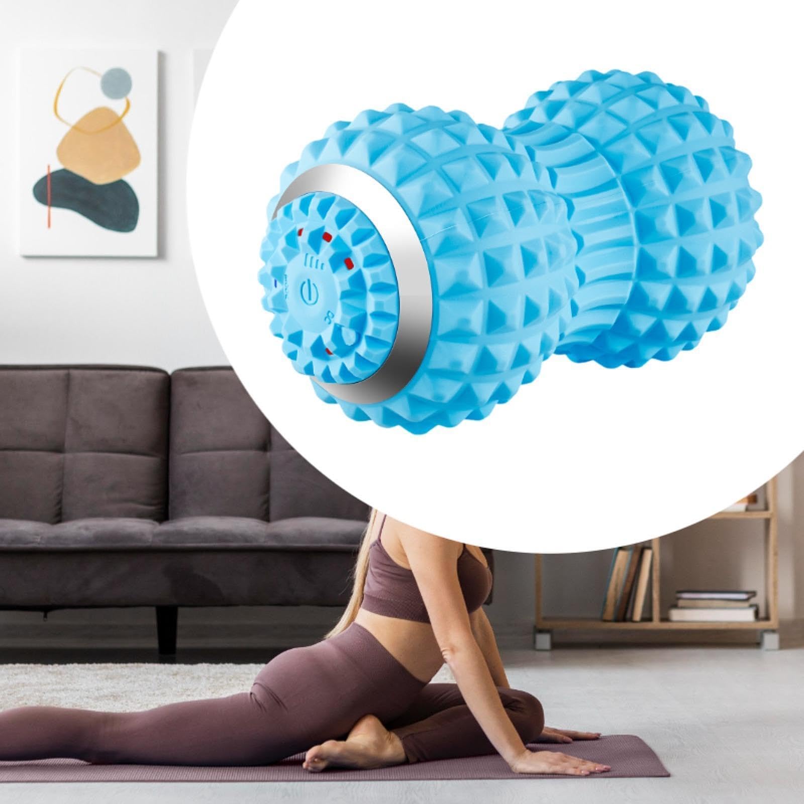 Bola de Masaje Vibratoria Profesional Bola de Masaje en Forma de Masajeador de Silicona Portátil Relajante Muscular con Cuatro M, AZUL