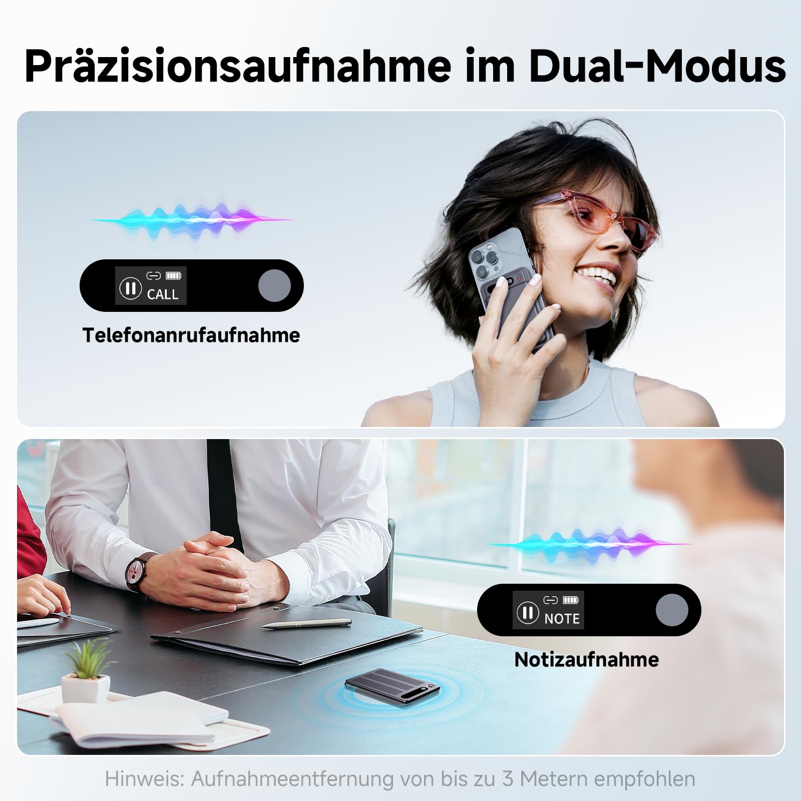 KI Digitales Diktiergerät 64GB, mit Transkribieren und Zusammenfassen | One-Touch-Aufnahme, 80+ Sprachen Übersetzung, Voice Recorder Für Meetings/Interviews/Klassen/Telefonate (mit schwarzer Hülle)