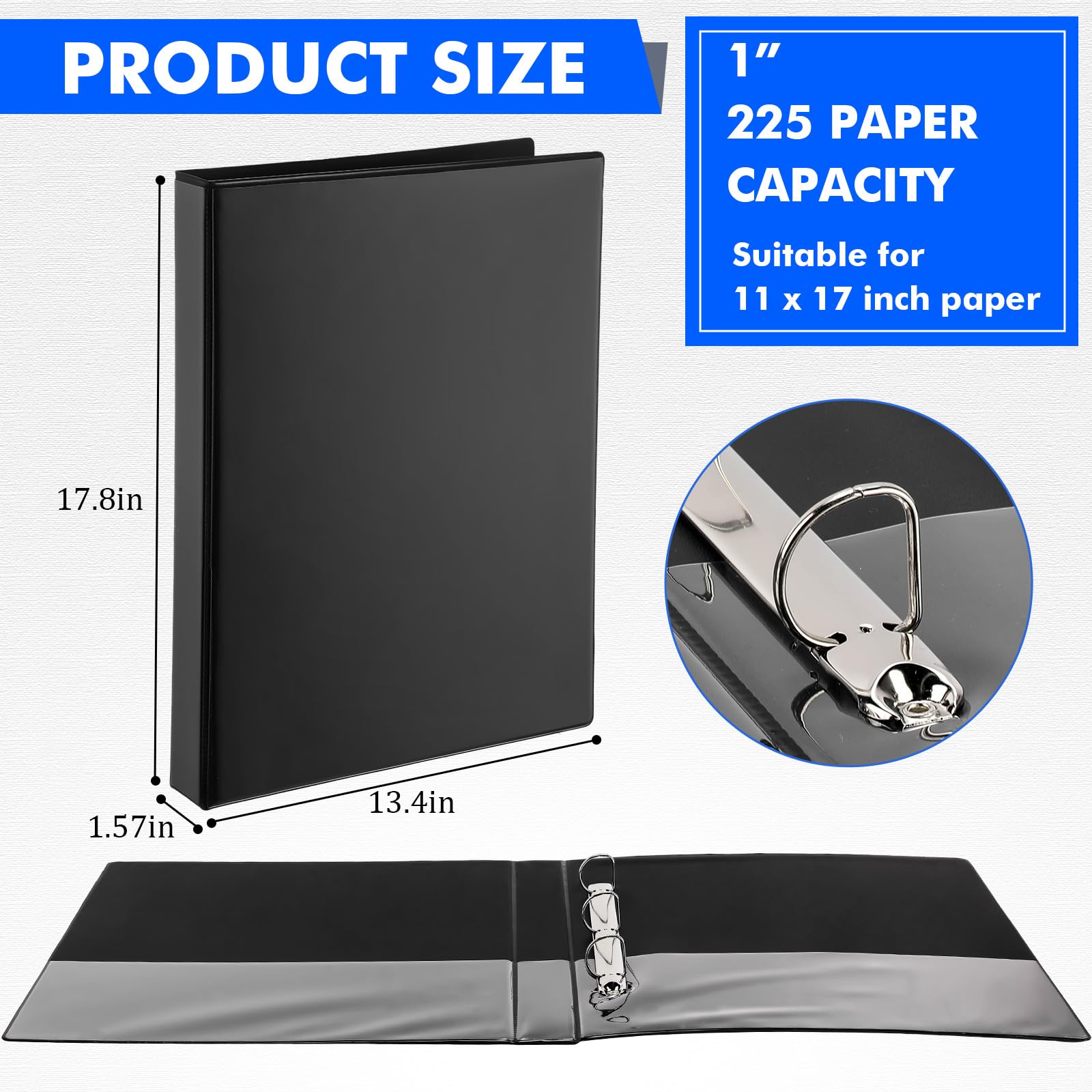 Sinload 3 raccoglitori a 3 anelli da 27,9 x 43,2 cm, con tasche, cartella per presentazioni, con copertina trasparente personalizzabile per documenti, file e progetti, nero