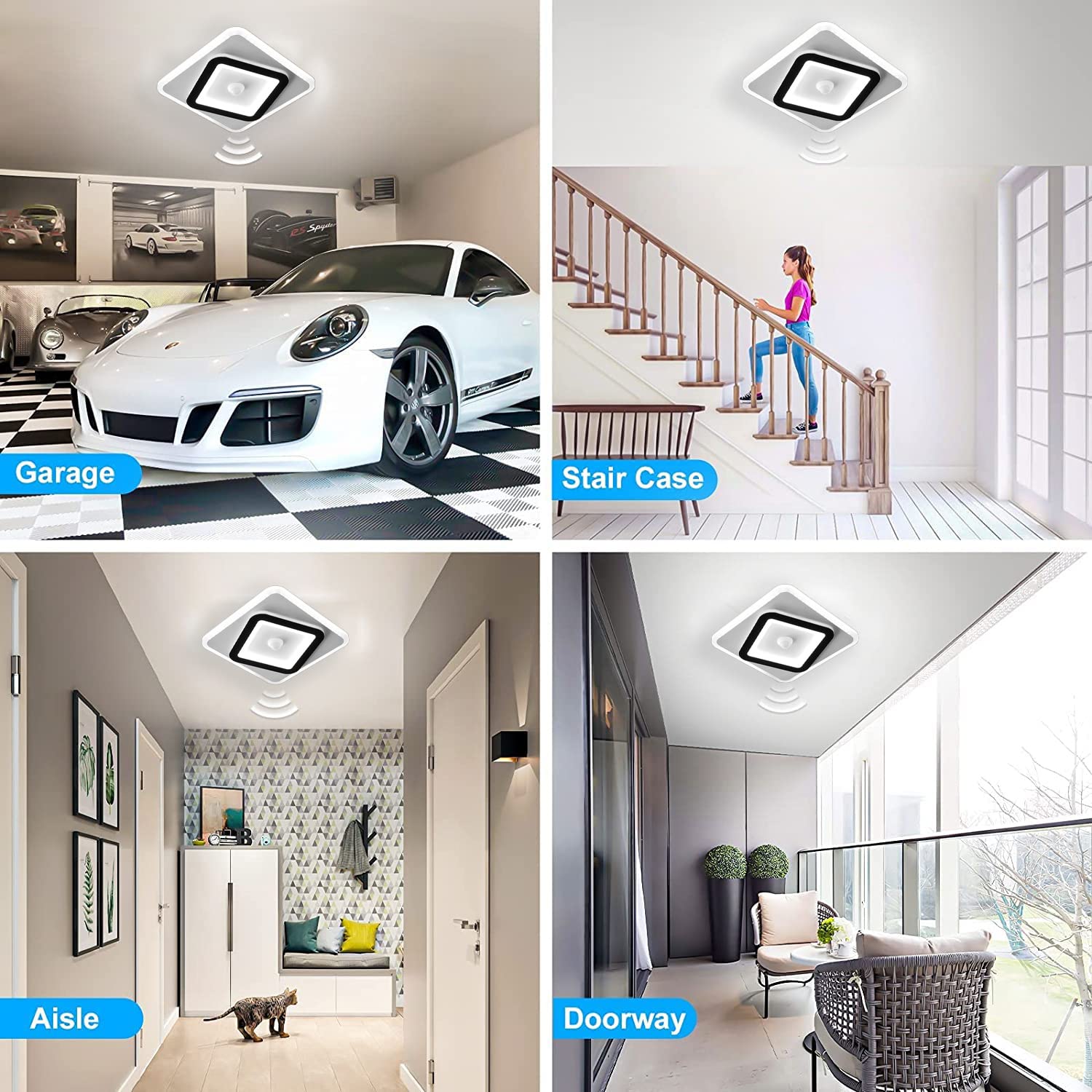 Plafón LED con detector de movimiento interior 30W pasillos recibidor balcón entrada escalera plafón lámpara con sensor ultrafino 6000K Luz blanca fria sensor de luz iluminación de techo Ø22cm