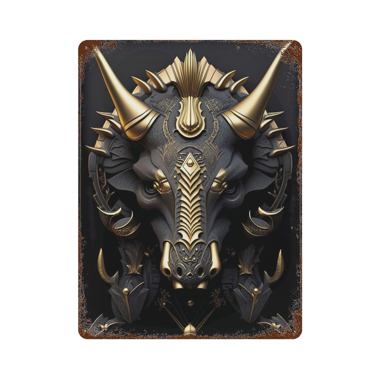 God Triceratops Dinosaur Vintage Rust Metal Sign 15.7"x11.8", Retro Wall Decor for Garage, Pub Or Kitchen
