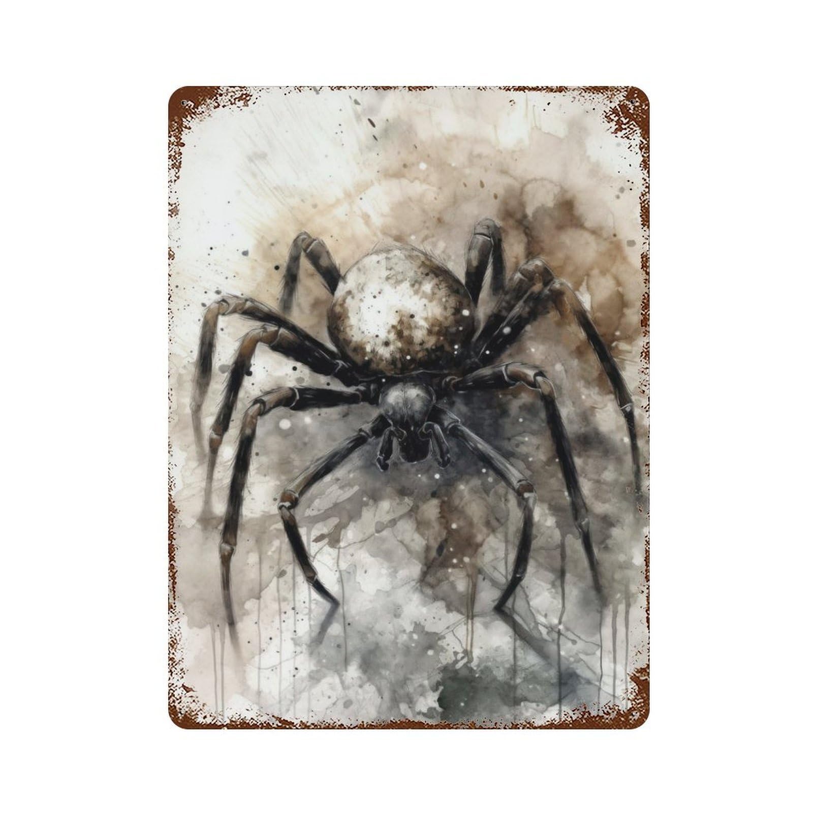 Spider Inked Arachnid Vintage Wall Sign 15.7"x11.8", Rust Effect Metal Decor for Basement, Hobby Room And Garage Decor