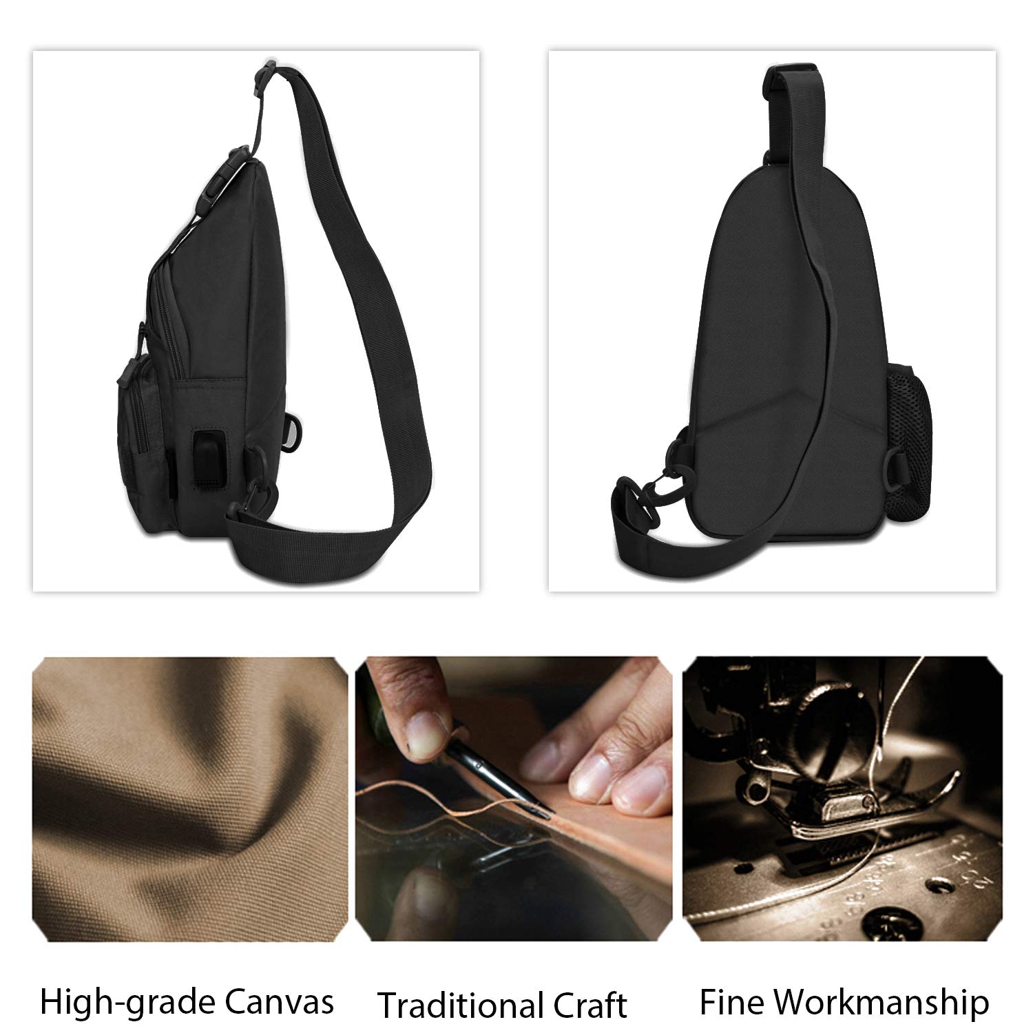 FANDARE Taktyczna wojskowa torba na ramię plecak na klatkę piersiową, plecak crossbody, torba na ramię, sprzęt wojskowy, do jazdy na rowerze, kempingu, jazdy konnej, polowania, wędrówek, z portem