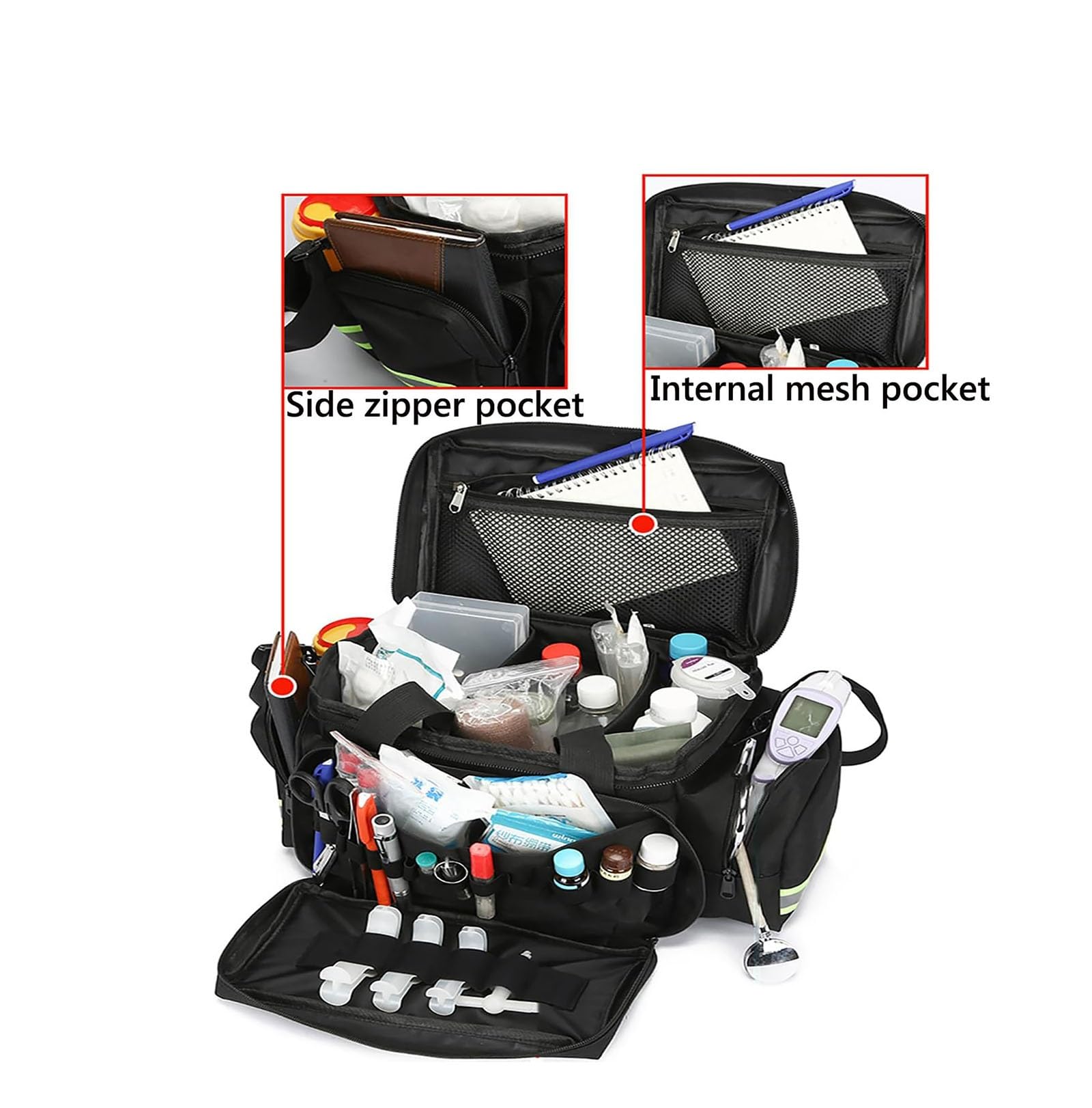 Borsa traumatologica per soccorritore, forniture mediche professionali, borsa medica di emergenza con divisori interni e fondo antiscivolo per la salute domestica e la prima risposta